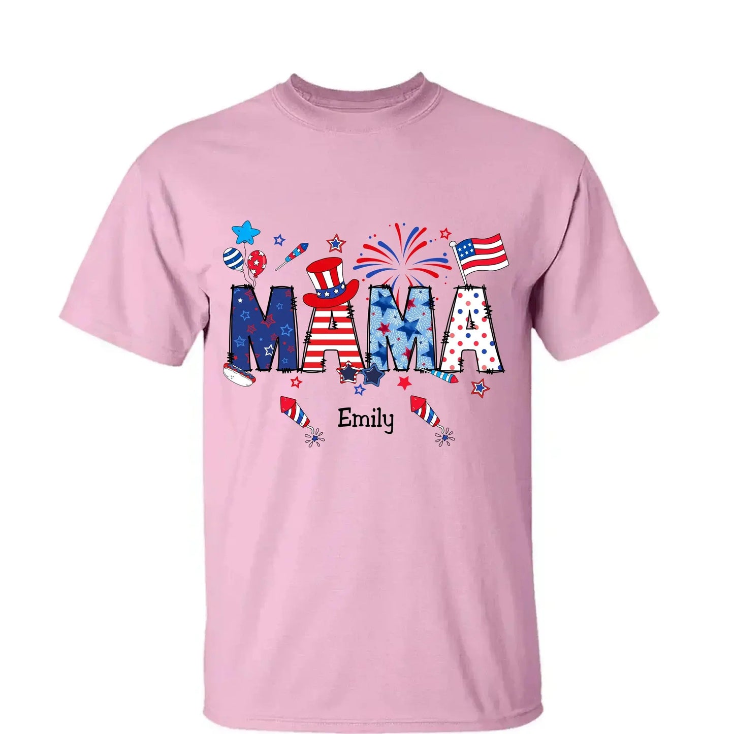 Personalized 4th of July Fireworks Shirt – Custom Independence Day Gift for Mama, Grandma, Gigi, Nana, Mimi with Kids' Names Ezcustomize