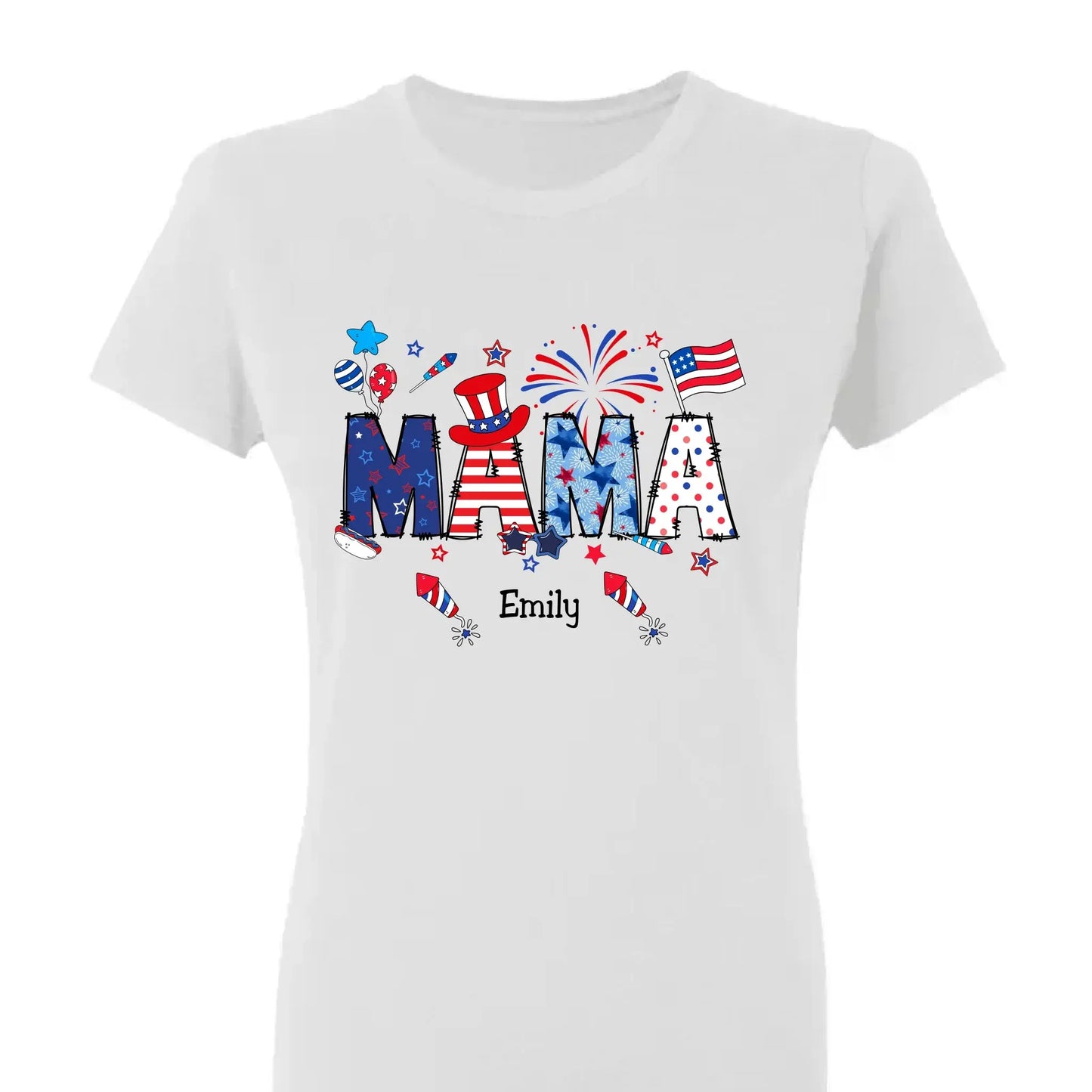 Personalized 4th of July Fireworks Shirt – Custom Independence Day Gift for Mama, Grandma, Gigi, Nana, Mimi with Kids' Names Ezcustomize