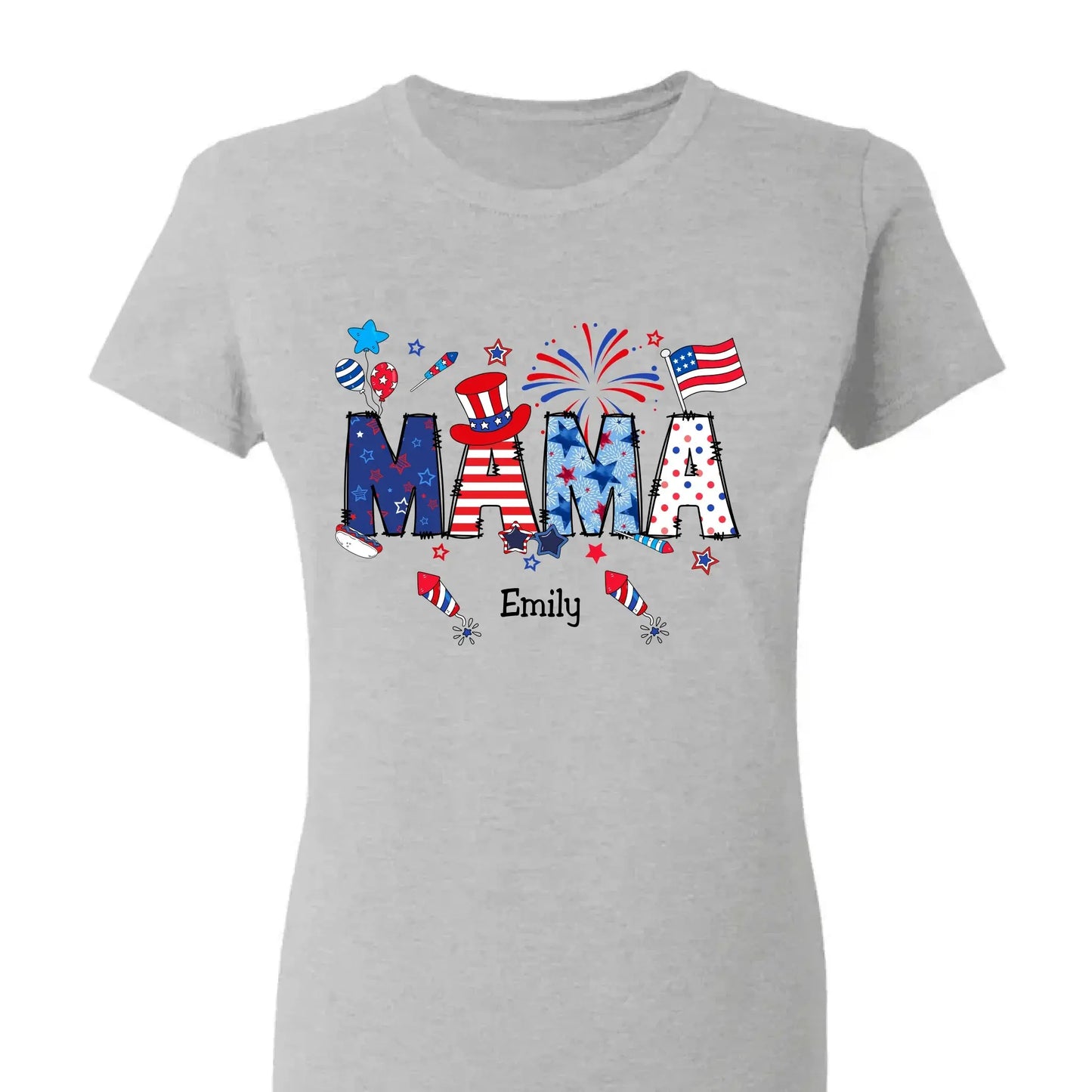 Personalized 4th of July Fireworks Shirt – Custom Independence Day Gift for Mama, Grandma, Gigi, Nana, Mimi with Kids' Names Ezcustomize