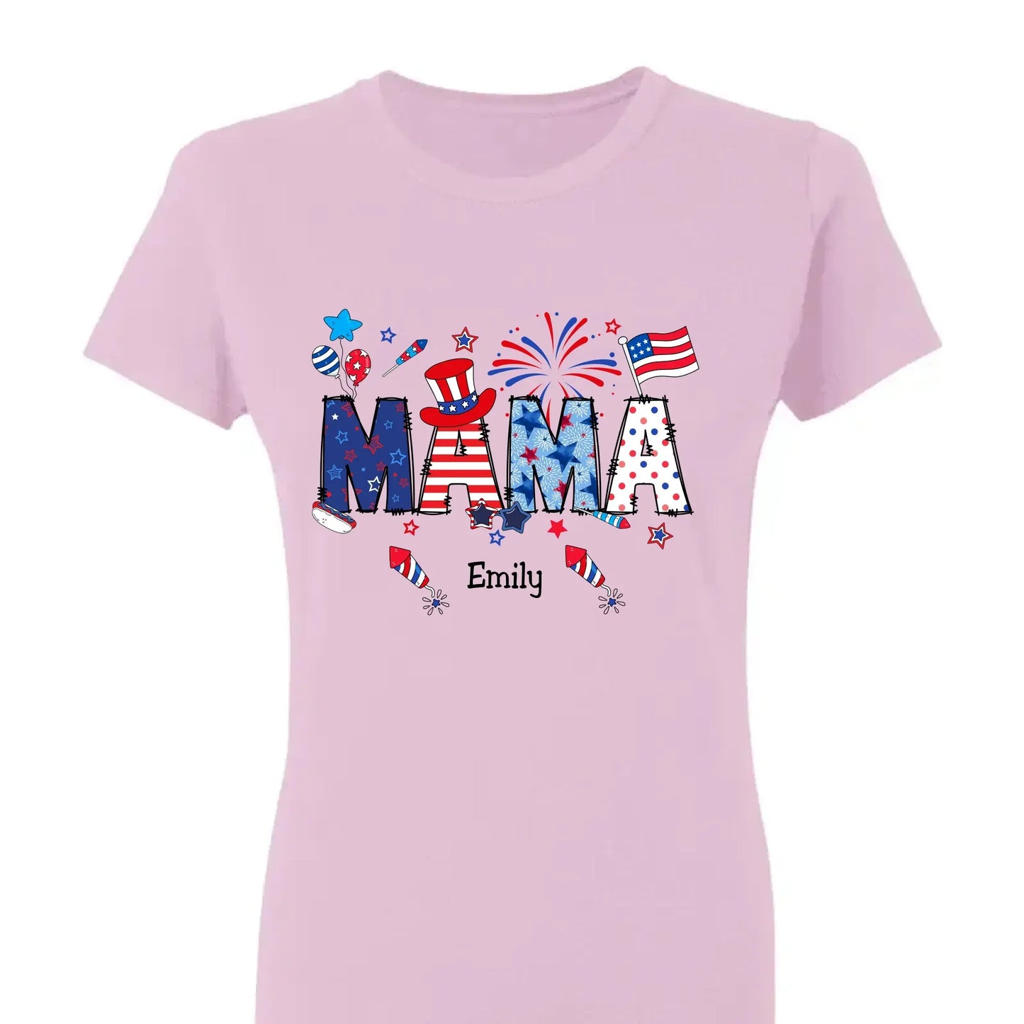 Personalized 4th of July Fireworks Shirt – Custom Independence Day Gift for Mama, Grandma, Gigi, Nana, Mimi with Kids' Names Ezcustomize