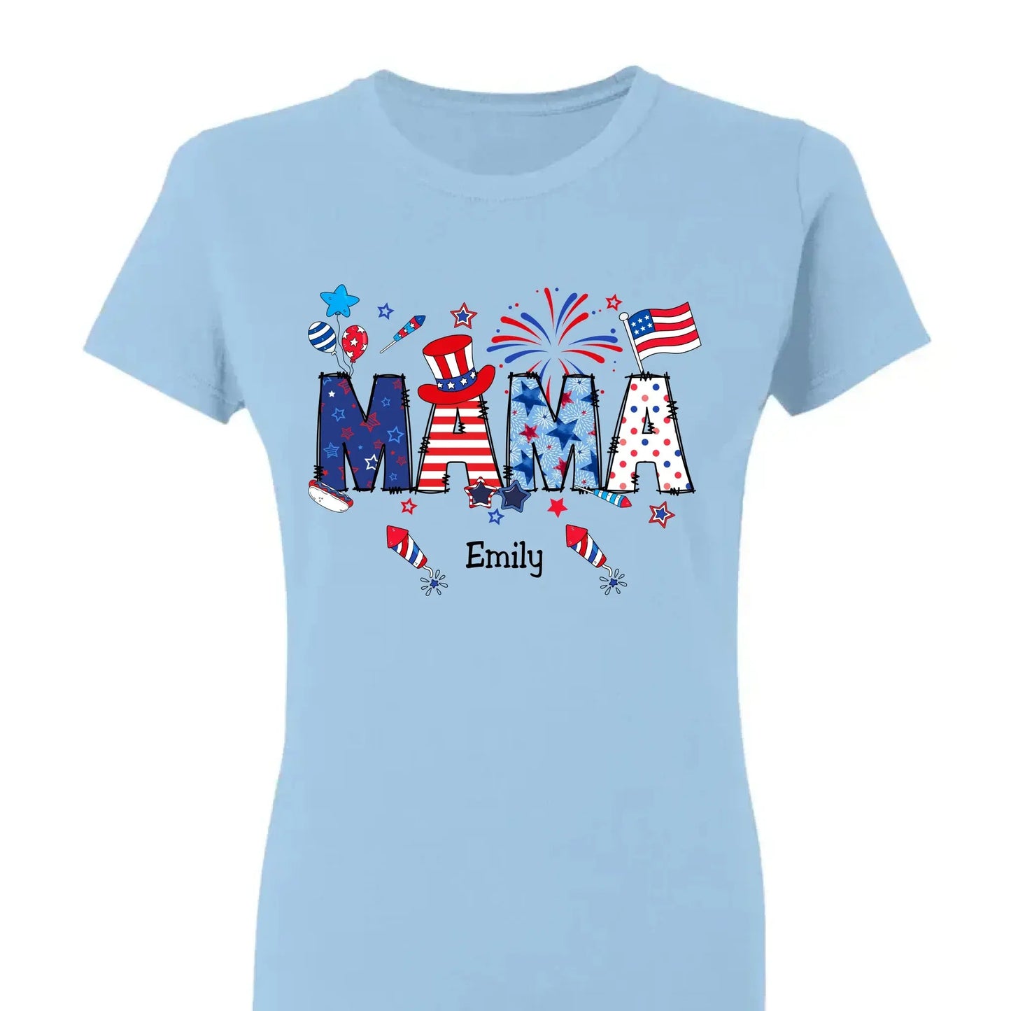 Personalized 4th of July Fireworks Shirt – Custom Independence Day Gift for Mama, Grandma, Gigi, Nana, Mimi with Kids' Names Ezcustomize