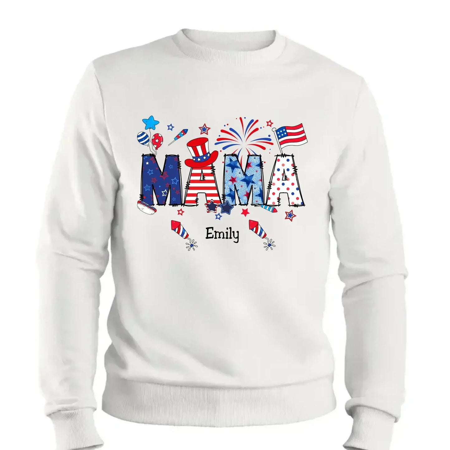 Personalized 4th of July Fireworks Shirt – Custom Independence Day Gift for Mama, Grandma, Gigi, Nana, Mimi with Kids' Names Ezcustomize