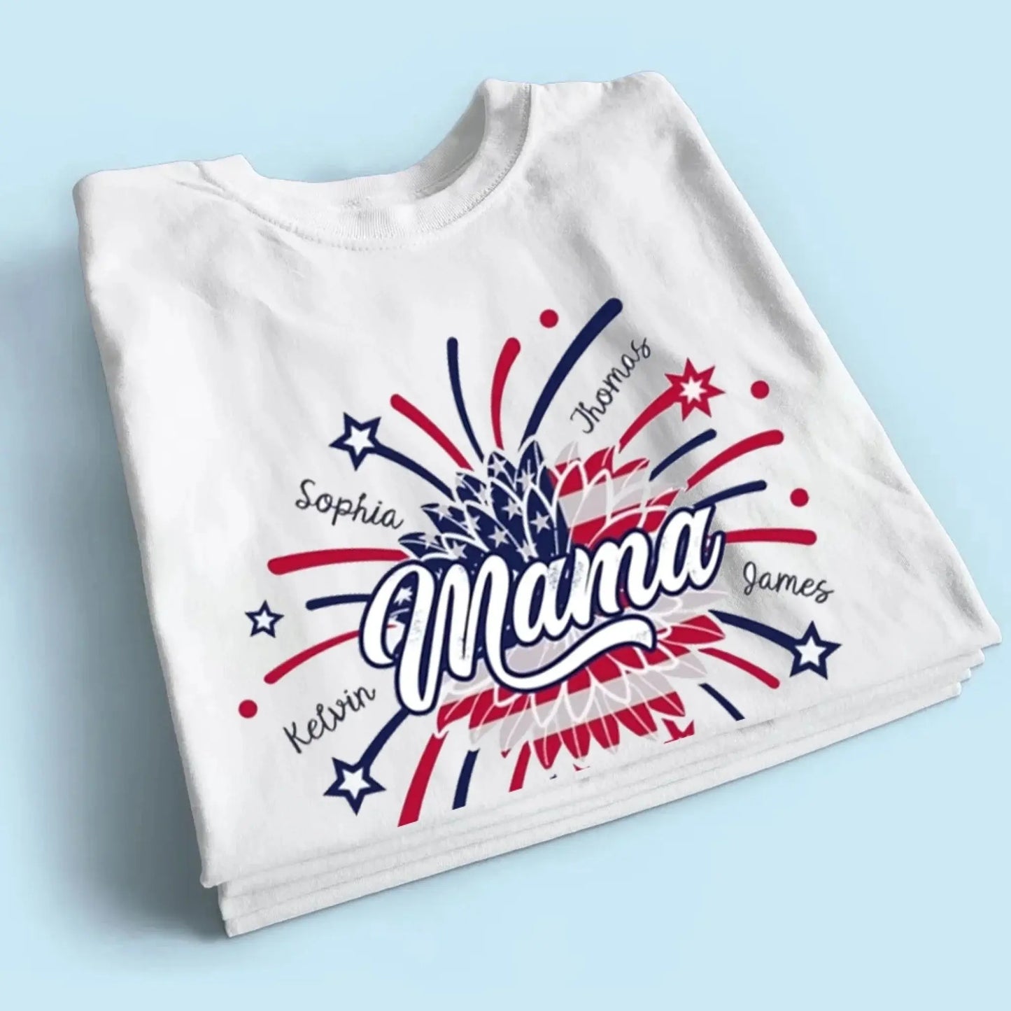 Personalized 4th of July Fireworks Shirt for Grandma or Mom – Custom Name Patriotic Family Tee, Independence Day Gift Ezcustomize