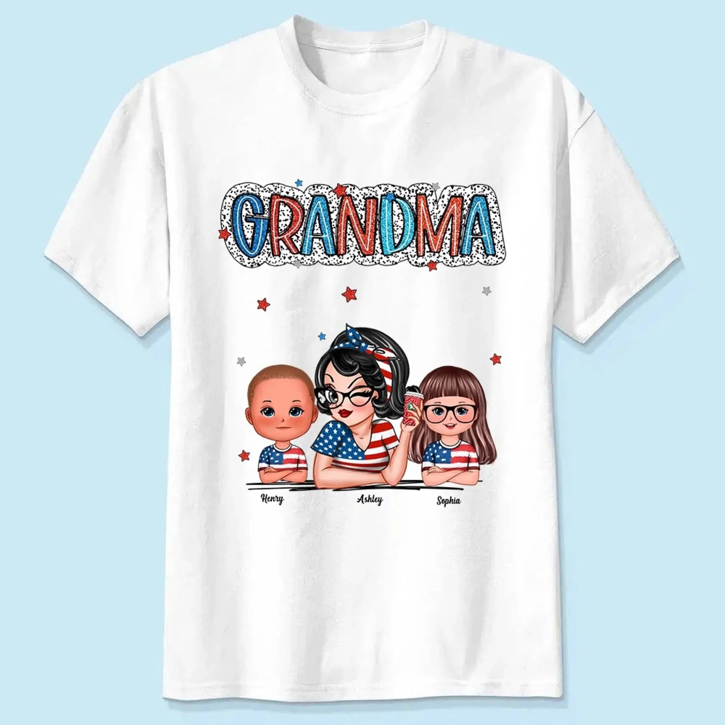 Personalized 4th of July Grandma Shirt with Grandkids – Patriotic Independence Day Gift for Nana, Mimi, Gigi Ezcustomize