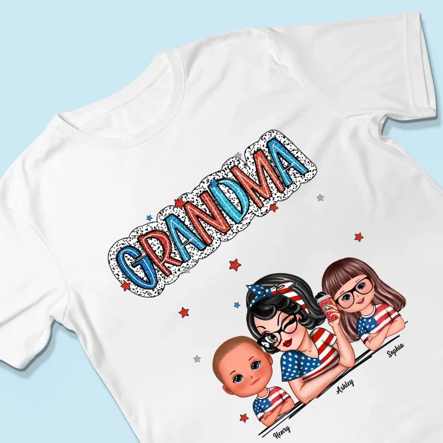Personalized 4th of July Grandma Shirt with Grandkids – Patriotic Independence Day Gift for Nana, Mimi, Gigi Ezcustomize