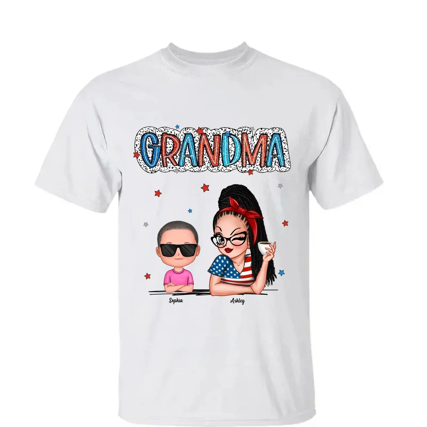 Personalized 4th of July Grandma Shirt with Grandkids – Patriotic Independence Day Gift for Nana, Mimi, Gigi Ezcustomize