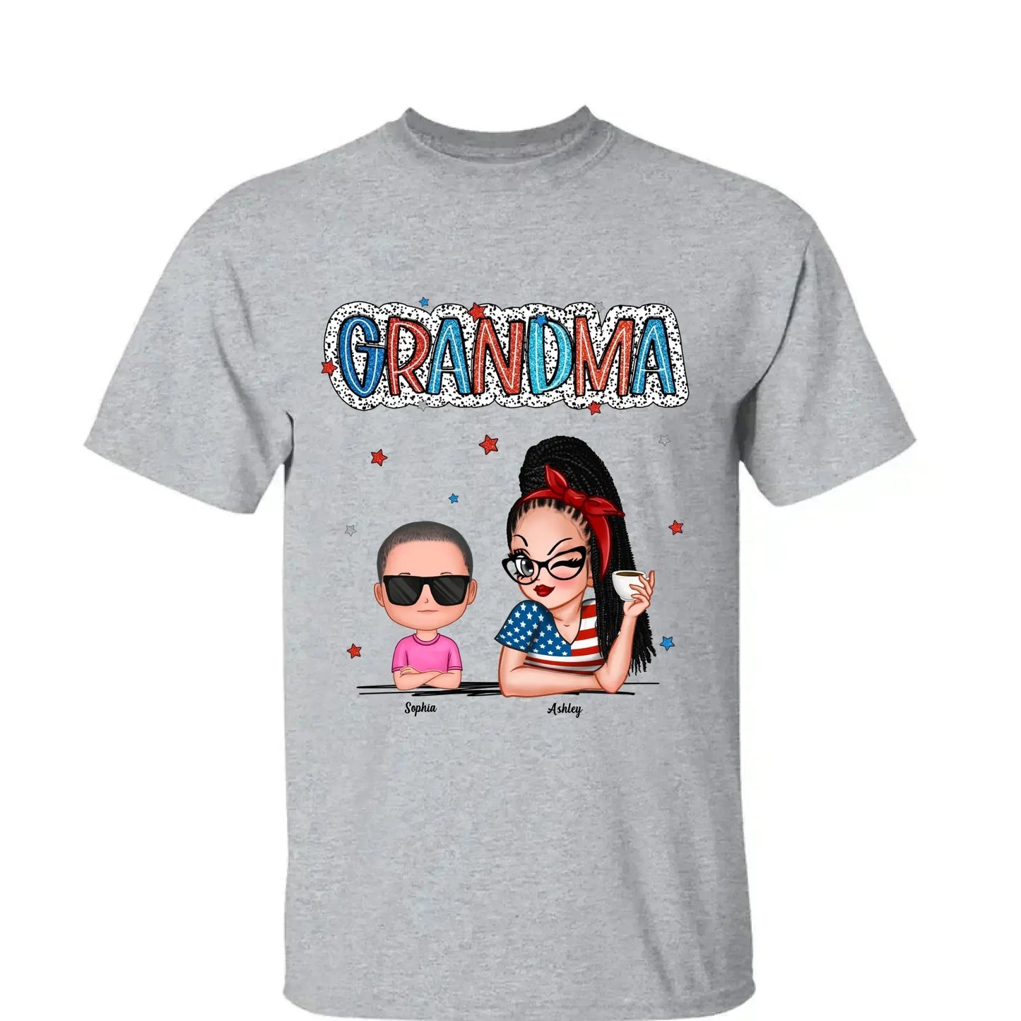 Personalized 4th of July Grandma Shirt with Grandkids – Patriotic Independence Day Gift for Nana, Mimi, Gigi Ezcustomize