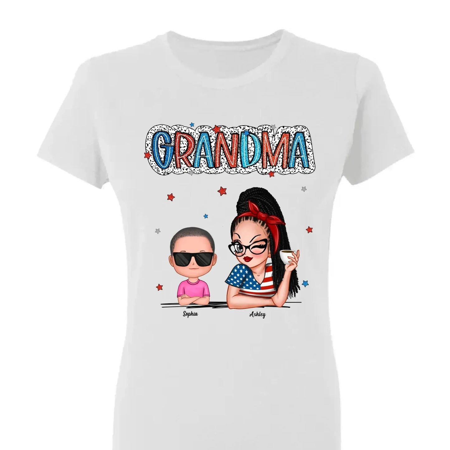 Personalized 4th of July Grandma Shirt with Grandkids – Patriotic Independence Day Gift for Nana, Mimi, Gigi Ezcustomize