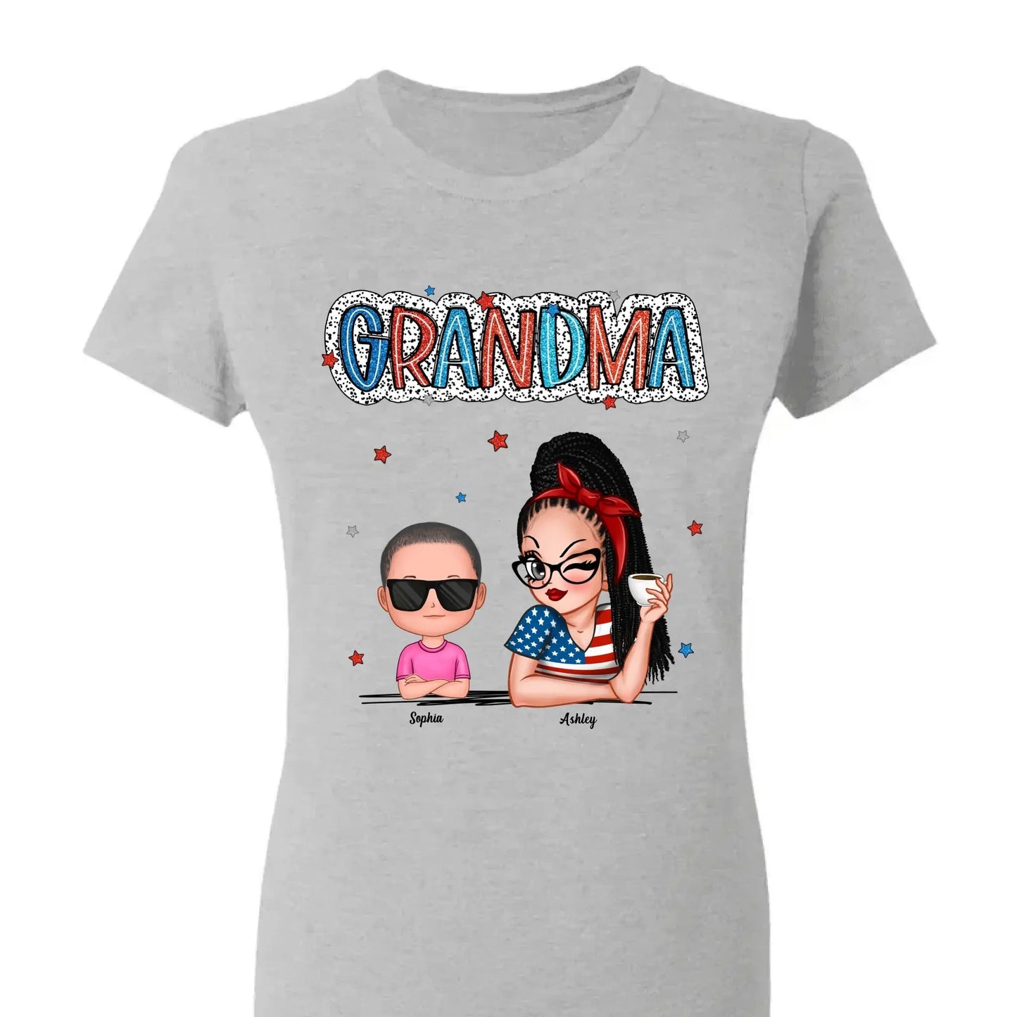 Personalized 4th of July Grandma Shirt with Grandkids – Patriotic Independence Day Gift for Nana, Mimi, Gigi Ezcustomize
