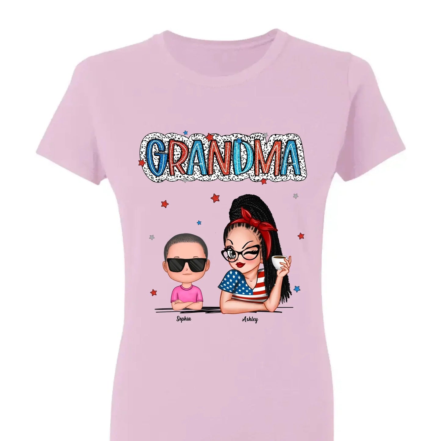 Personalized 4th of July Grandma Shirt with Grandkids – Patriotic Independence Day Gift for Nana, Mimi, Gigi Ezcustomize