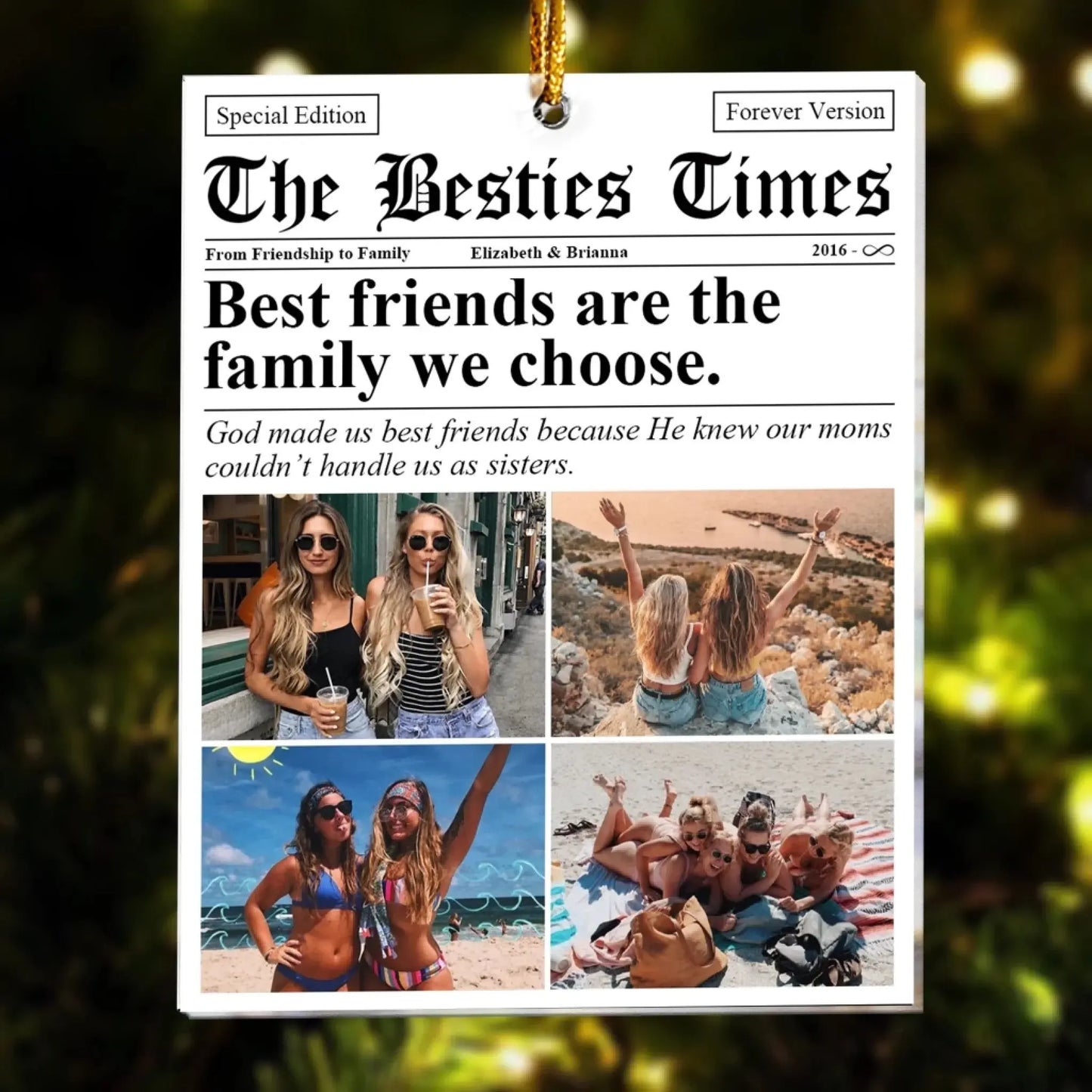Personalized BFF Newspaper Acrylic Photo Ornament – Best Friends Gift for Birthday, Christmas & Special Occasions Ezcustomize