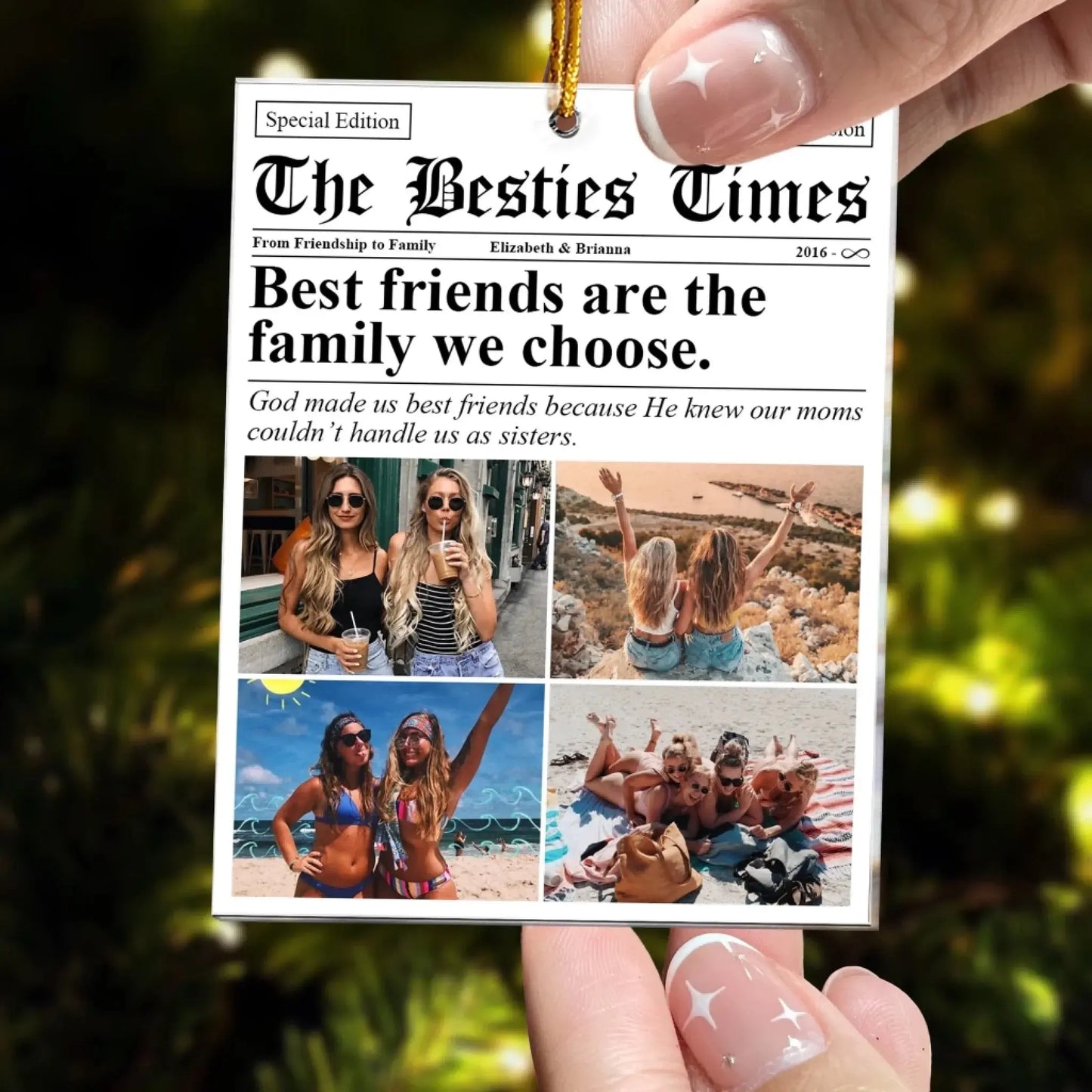 Personalized BFF Newspaper Acrylic Photo Ornament – Best Friends Gift for Birthday, Christmas & Special Occasions Ezcustomize