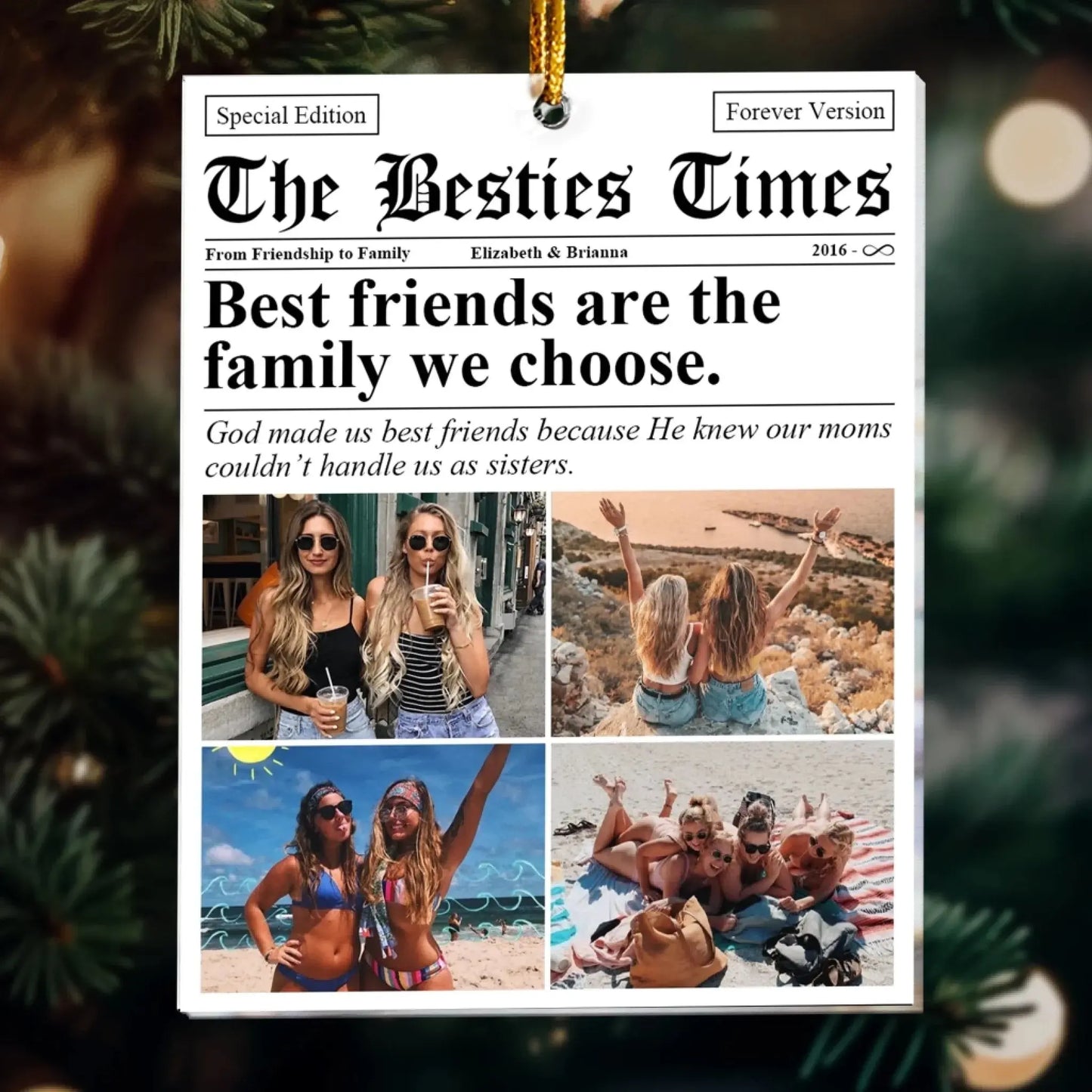 Personalized BFF Newspaper Acrylic Photo Ornament – Best Friends Gift for Birthday, Christmas & Special Occasions Ezcustomize