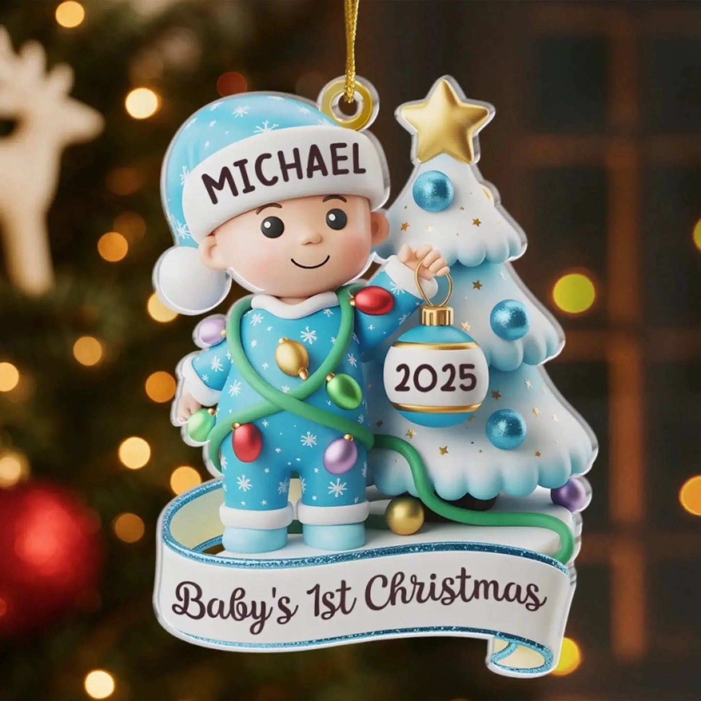 Personalized Baby Boy’s First Christmas Ornament 2025 – Custom Acrylic Keepsake with Name, Newborn Holiday Gift for New Parents or Baby Shower Ezcustomize