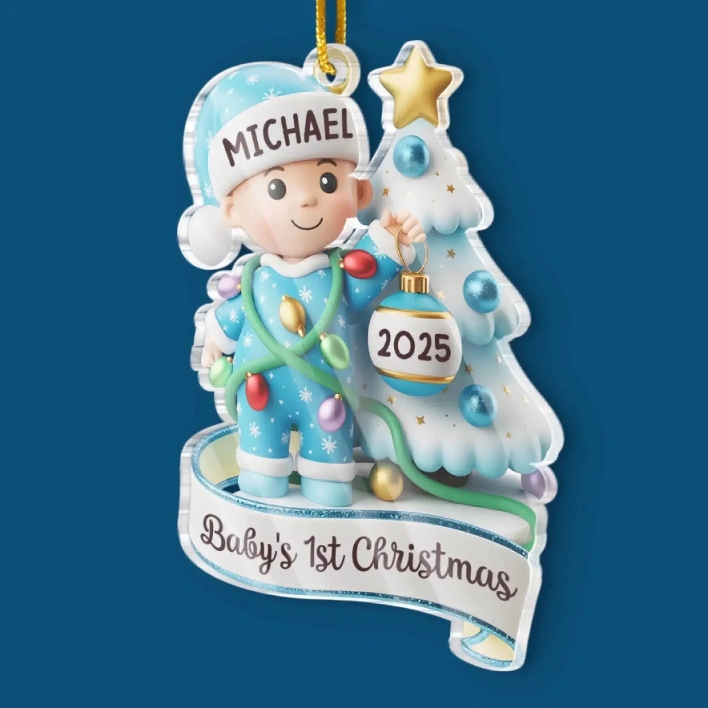Personalized Baby Boy’s First Christmas Ornament 2025 – Custom Acrylic Keepsake with Name, Newborn Holiday Gift for New Parents or Baby Shower Ezcustomize