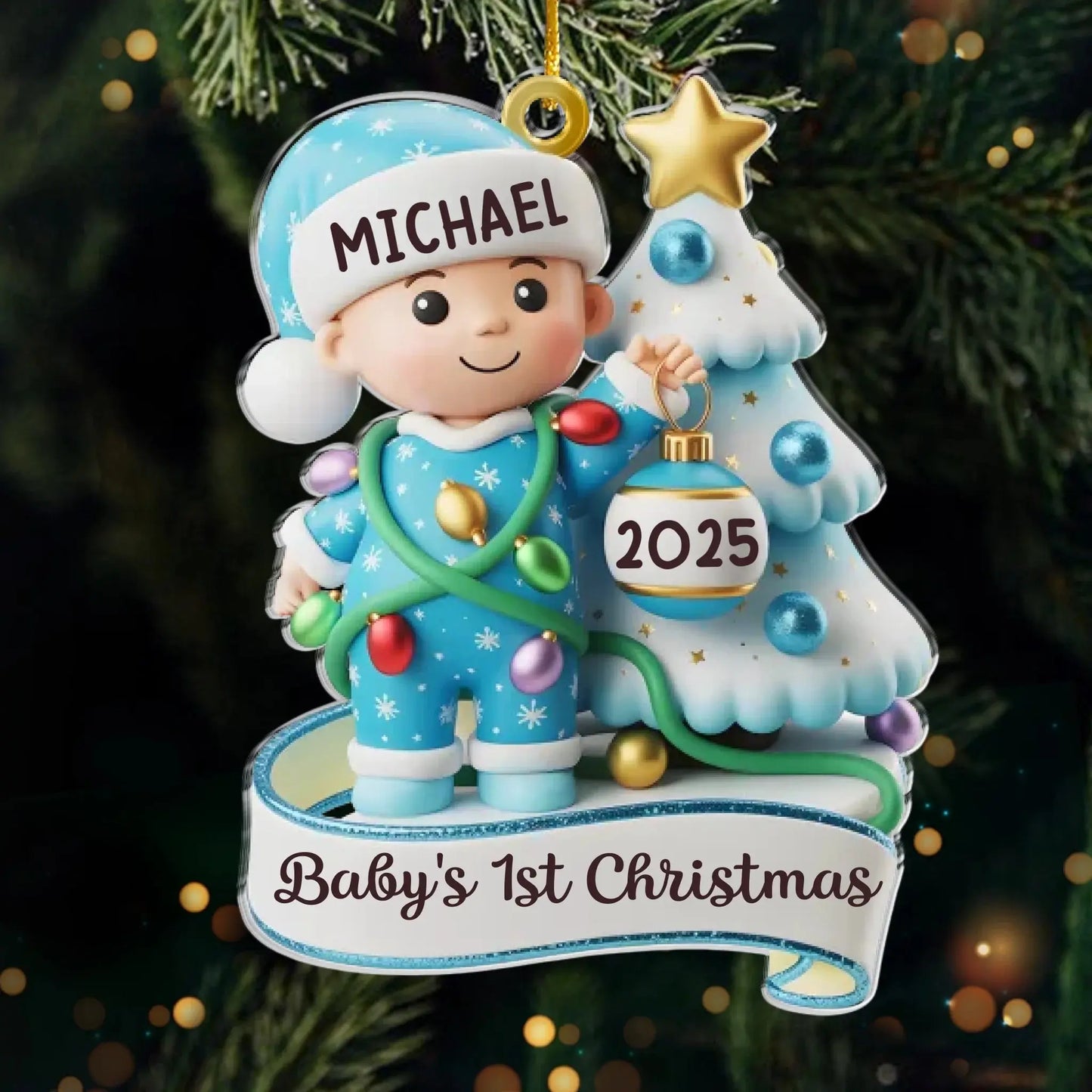 Personalized Baby Boy’s First Christmas Ornament 2025 – Custom Acrylic Keepsake with Name, Newborn Holiday Gift for New Parents or Baby Shower Ezcustomize