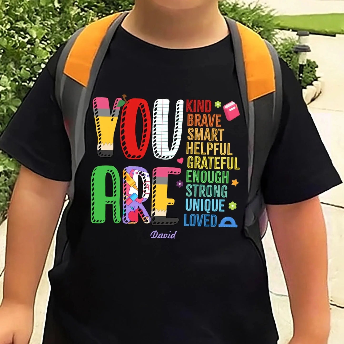 Personalized Back to School Kids Shirt – You Are Loved Youth T-Shirt with Name – First Day of School Gift for Students, Son, Daughter Ezcustomize