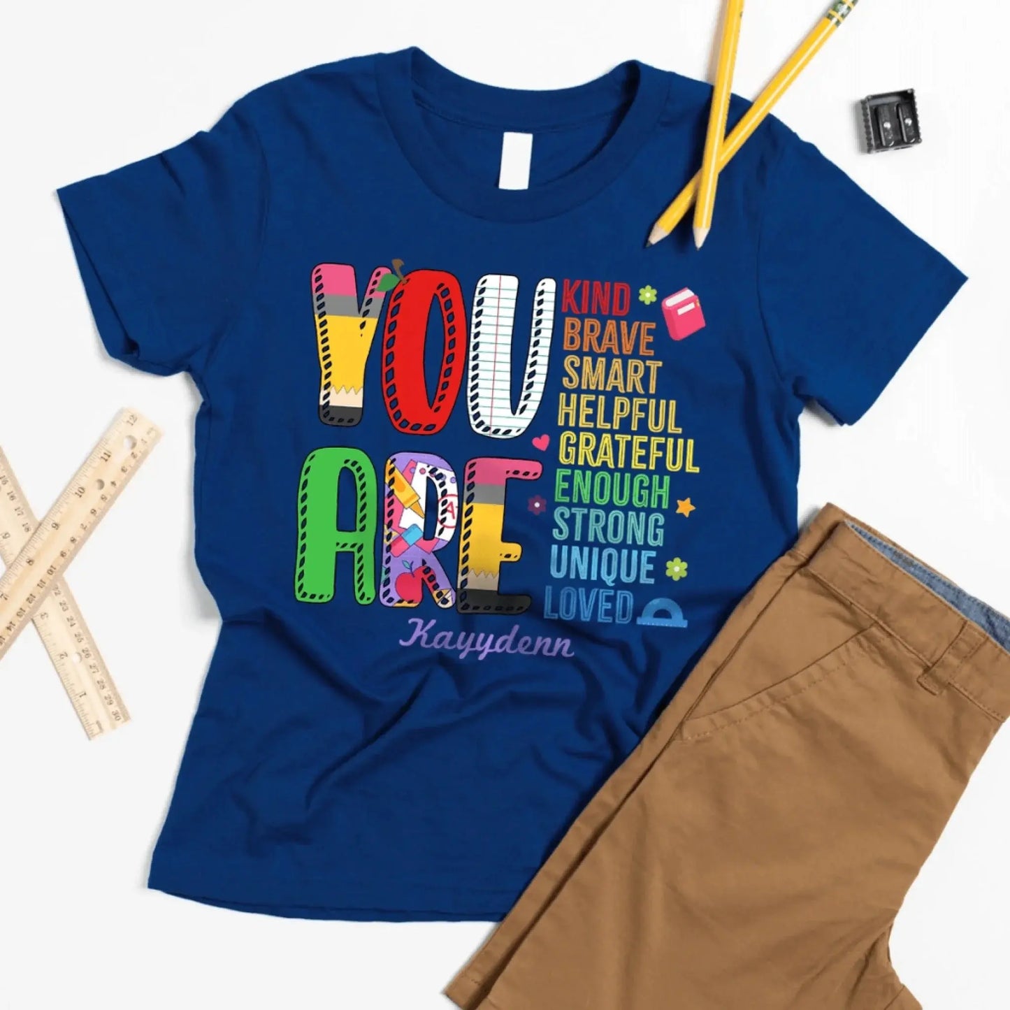 Personalized Back to School Kids Shirt – You Are Loved Youth T-Shirt with Name – First Day of School Gift for Students, Son, Daughter Ezcustomize