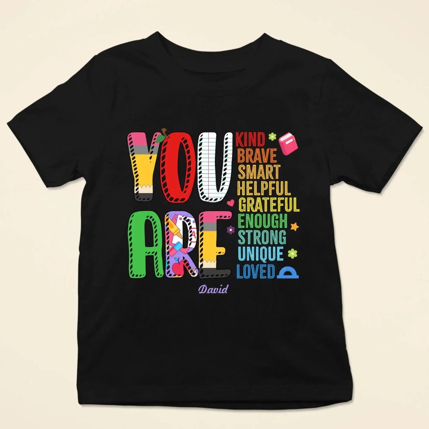 Personalized Back to School Kids Shirt – You Are Loved Youth T-Shirt with Name – First Day of School Gift for Students, Son, Daughter Ezcustomize