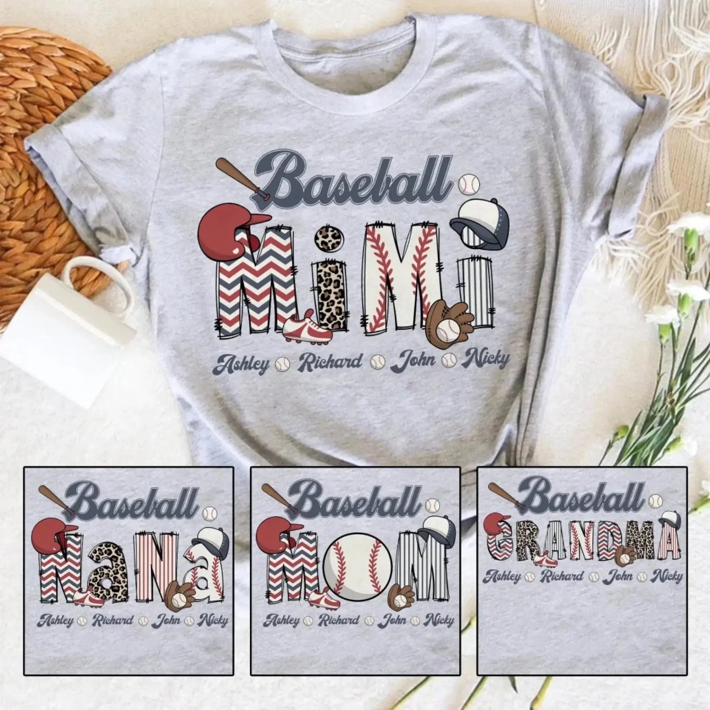 Personalized Baseball Mom & Grandma Shirt – Custom Kid Name Shirt, Perfect Gift for Proud Sports Moms & Grandmas Ezcustomize
