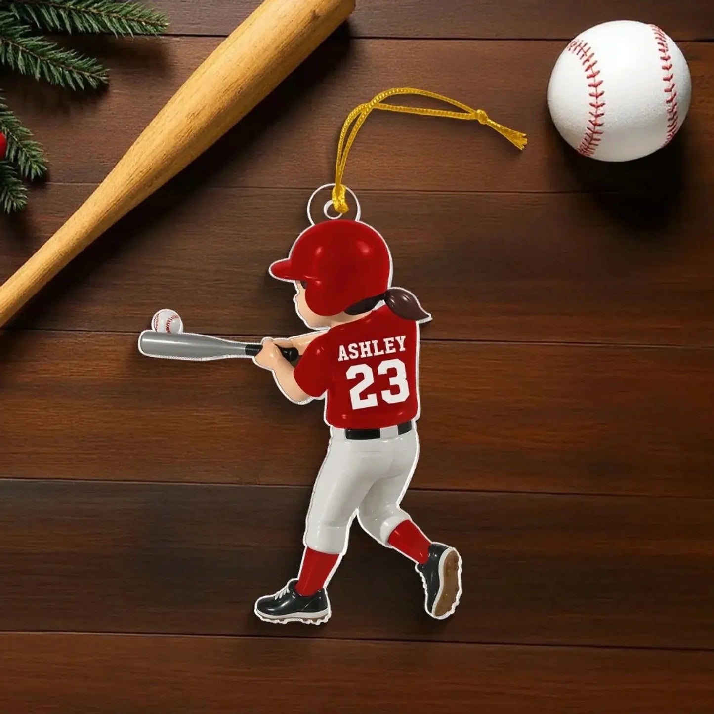 Personalized Baseball Player Ornament – Custom Name & Number Kid Hitting Ball, 3D Flat Acrylic Christmas Gift for Boys & Girls Ezcustomize