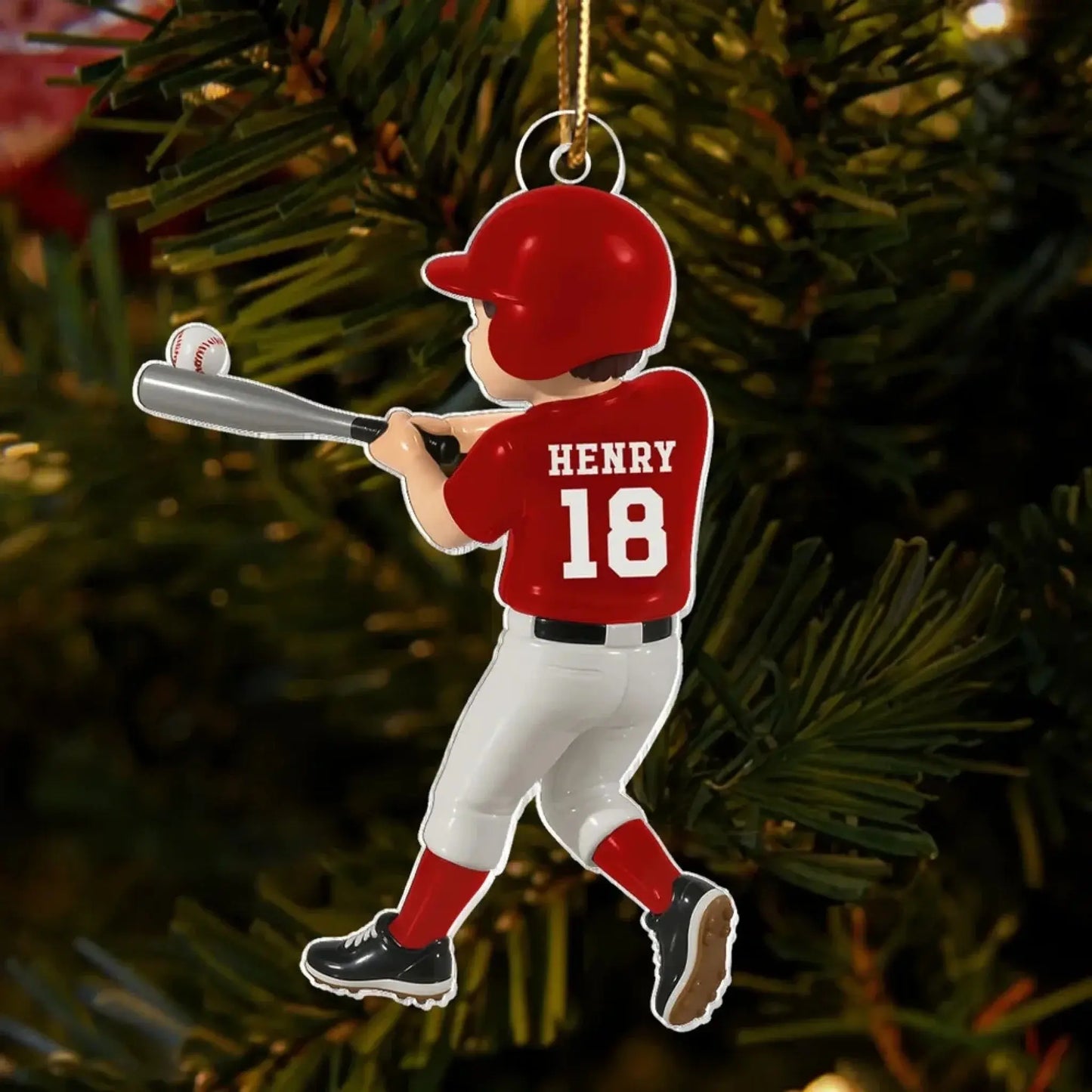 Personalized Baseball Player Ornament – Custom Name & Number Kid Hitting Ball, 3D Flat Acrylic Christmas Gift for Boys & Girls Ezcustomize