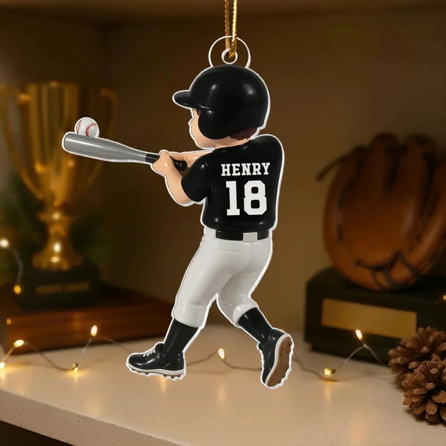Personalized Baseball Player Ornament – Custom Name & Number Kid Hitting Ball, 3D Flat Acrylic Christmas Gift for Boys & Girls Ezcustomize
