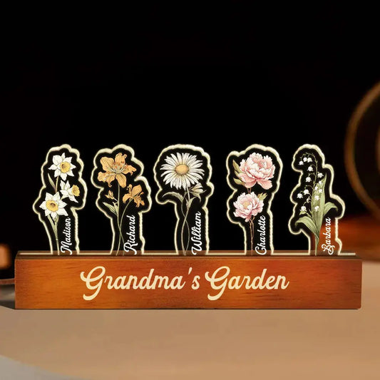 Personalized Birth Month Flower 3D LED Night Light – Custom Grandma Garden with Grandkids’ Names – Unique Nana Gift from Grandchildren Ezcustomize