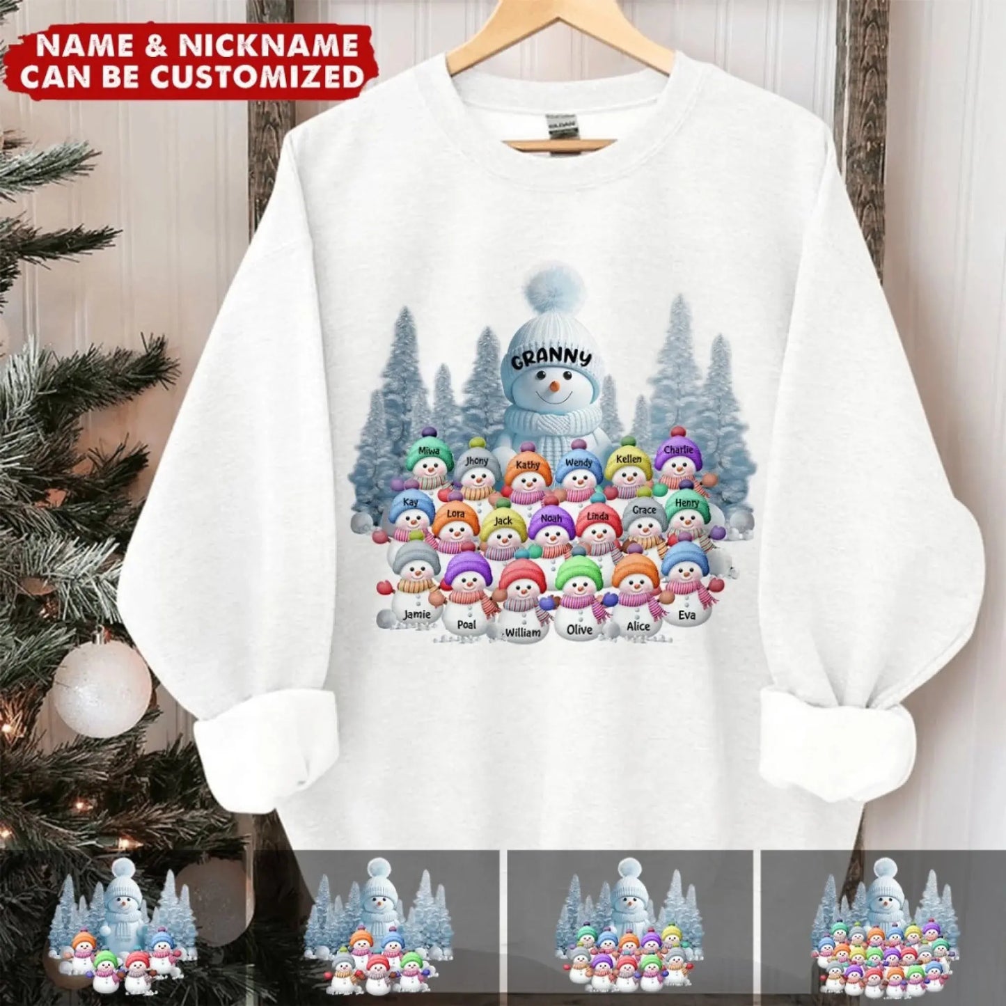 Personalized Christmas Snowman Sweatshirt – Blue Winter Vibe Gift for Grandma, Mom, Custom Names of Grandkids Ezcustomize