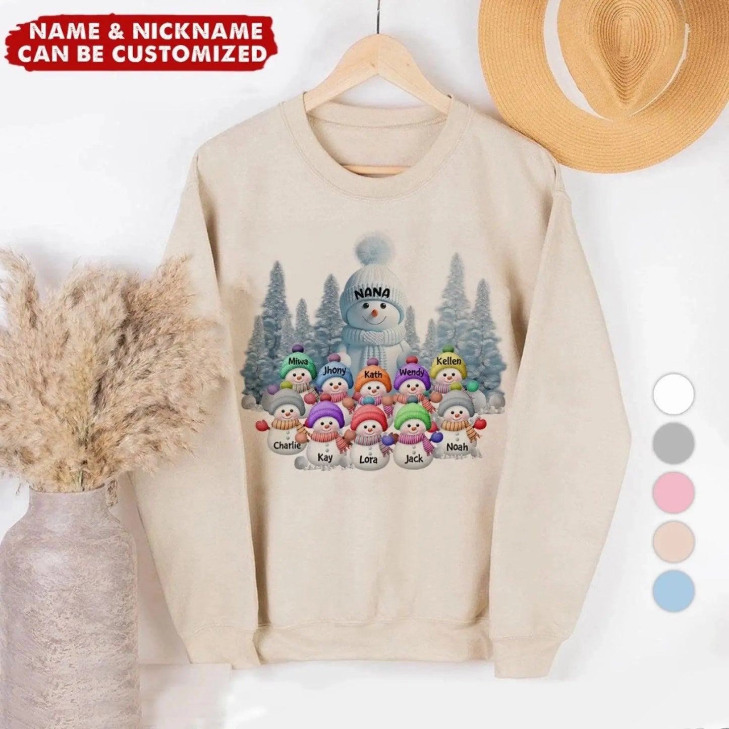 Personalized Christmas Snowman Sweatshirt – Blue Winter Vibe Gift for Grandma, Mom, Custom Names of Grandkids Ezcustomize