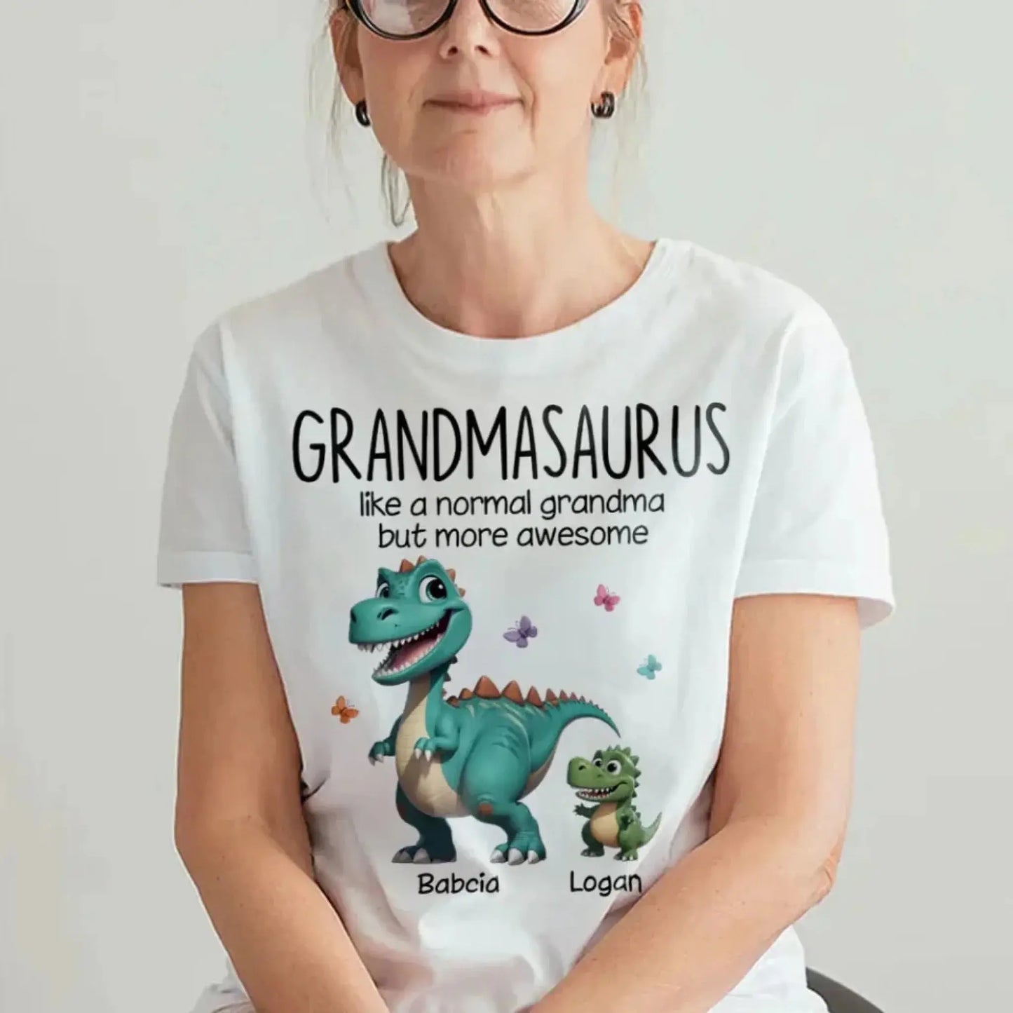 Personalized Classic Tee – Fun Dinosaur Family Design, Custom Grandmother’s Day Gift for Grandma, Grandkids & Couples Ezcustomize
