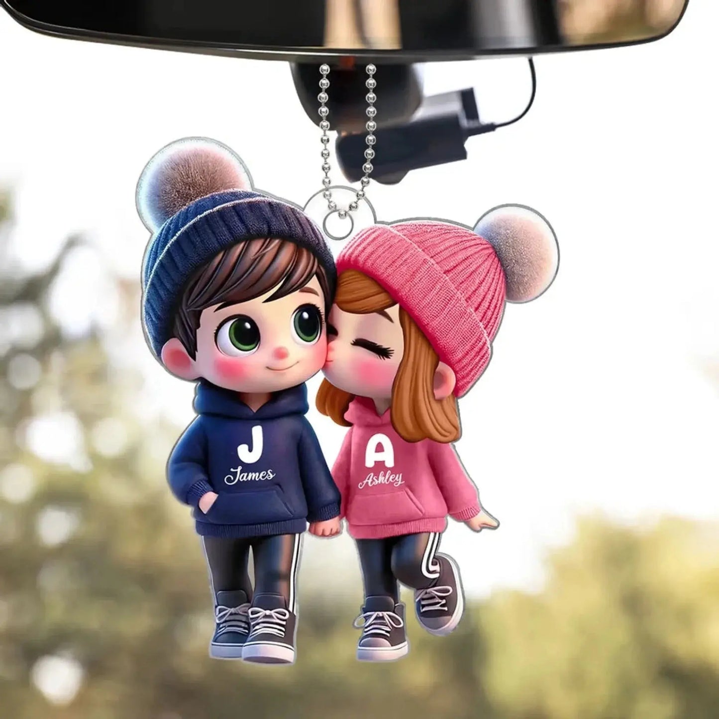 Personalized Couple Car Hanger – Cute Kissing Moment Acrylic Ornament – Custom Gift for Boyfriend, Girlfriend or Partner Ezcustomize
