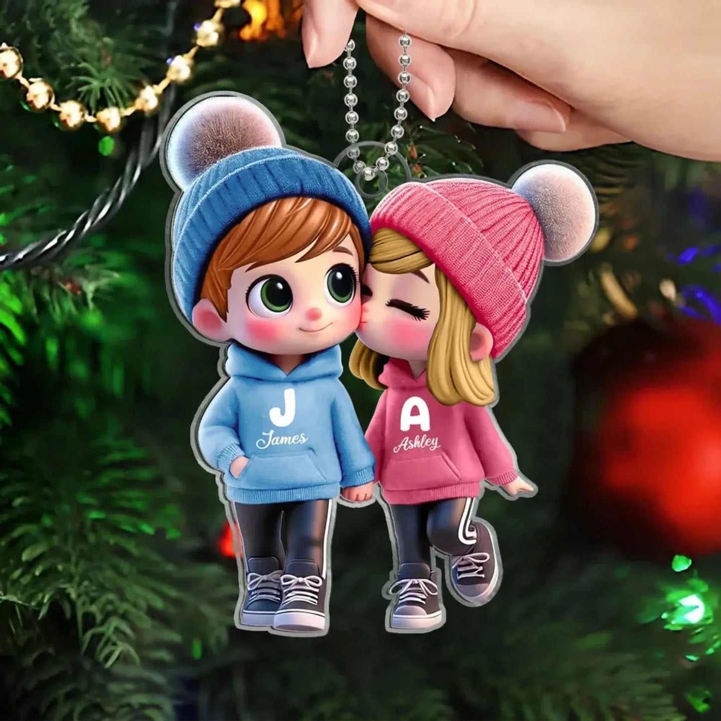 Personalized Couple Car Hanger – Cute Kissing Moment Acrylic Ornament – Custom Gift for Boyfriend, Girlfriend or Partner Ezcustomize