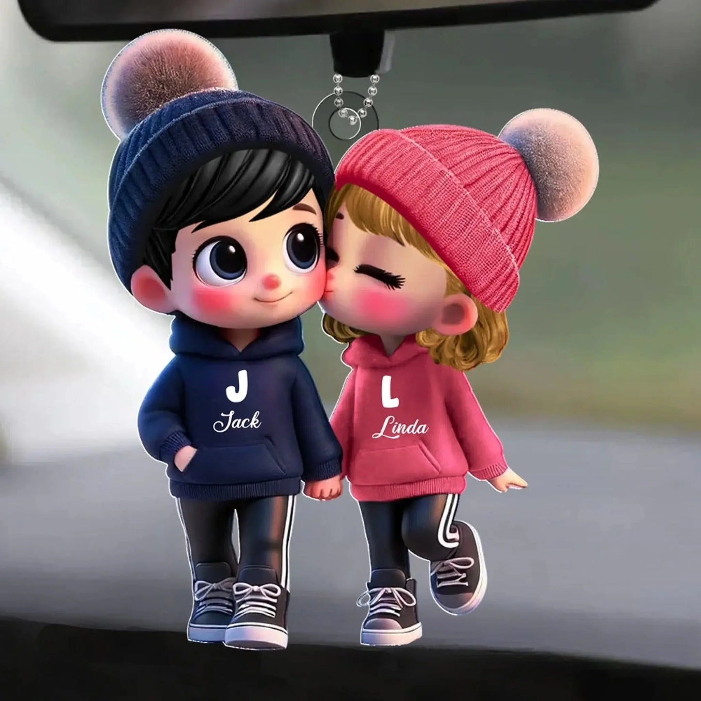 Personalized Couple Car Hanger – Cute Kissing Moment Acrylic Ornament – Custom Gift for Boyfriend, Girlfriend or Partner Ezcustomize