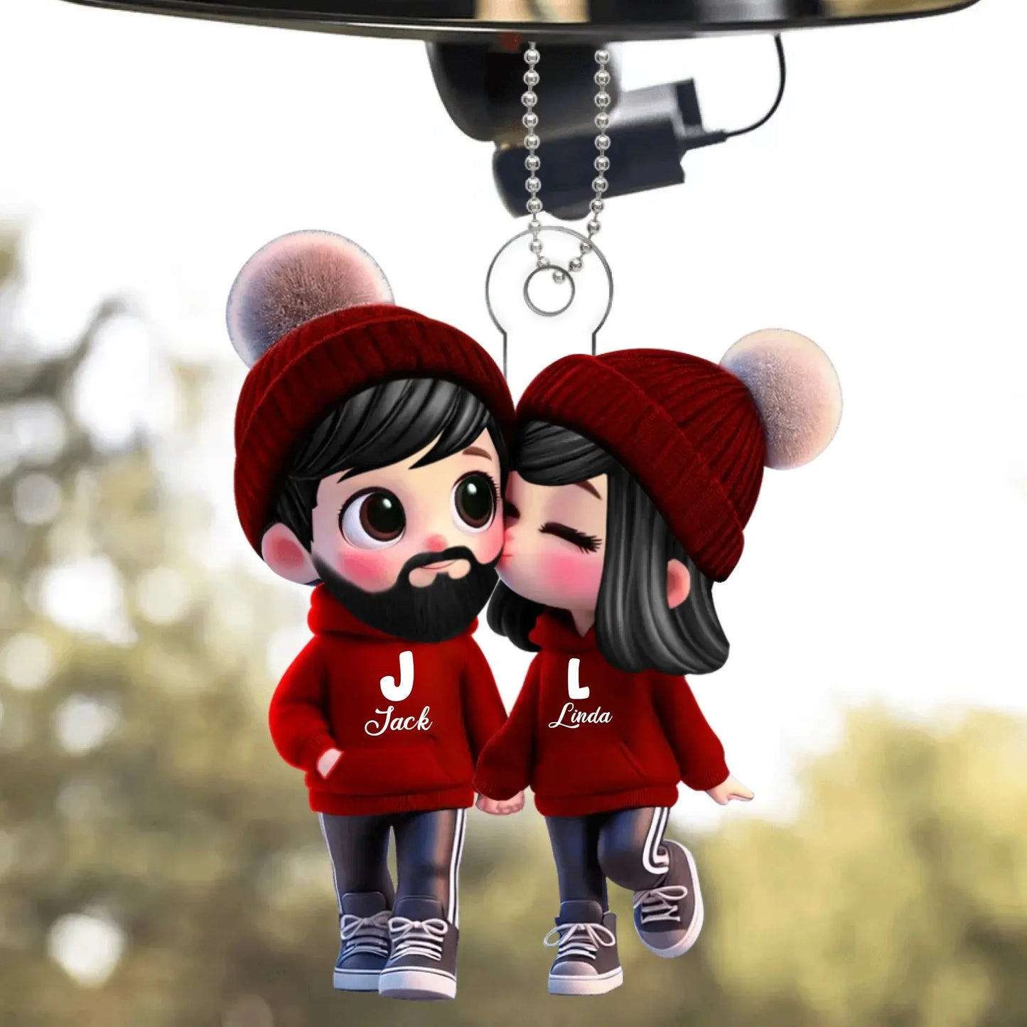 Personalized Couple Car Hanger – Cute Kissing Moment Acrylic Ornament – Custom Gift for Boyfriend, Girlfriend or Partner Ezcustomize