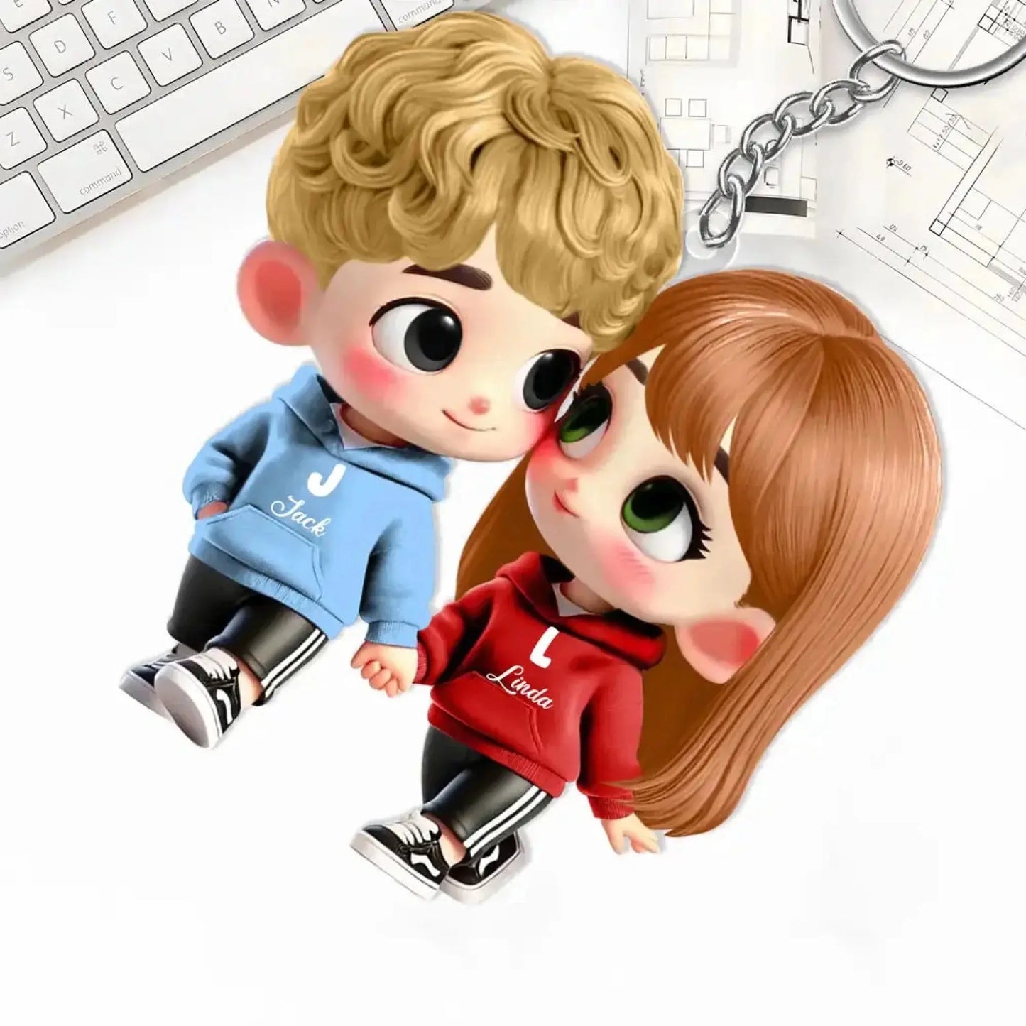 Personalized Couple Car Hanger – Cute Lovers in Hoodies Holding Hands – Custom Acrylic Ornament Gift for Boyfriend or Girlfriend Ezcustomize