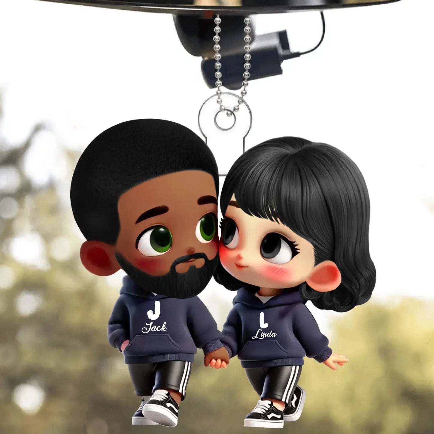 Personalized Couple Car Hanger – Cute Lovers in Hoodies Holding Hands – Custom Acrylic Ornament Gift for Boyfriend or Girlfriend Ezcustomize