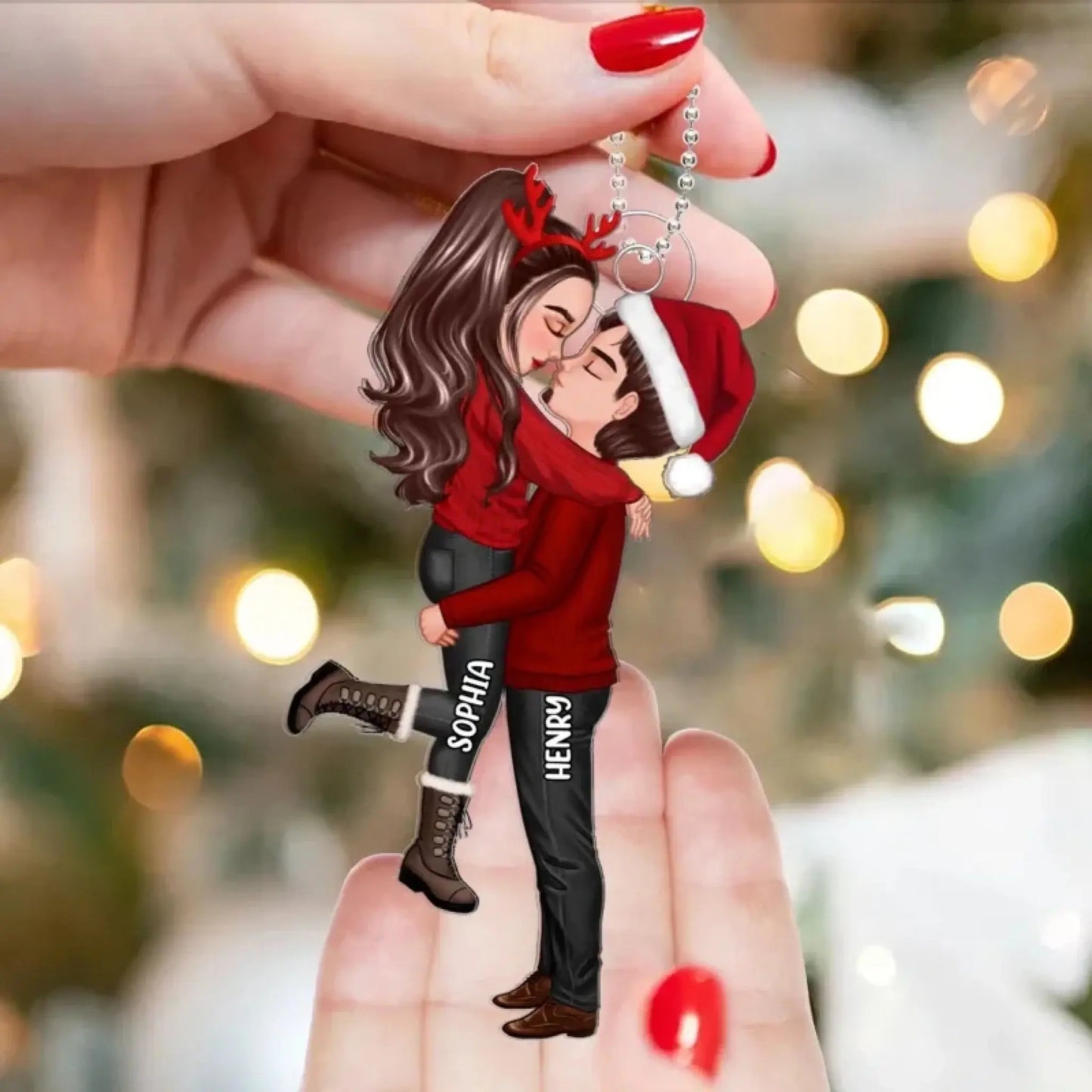 Personalized Couple Christmas Ornament – Winter Hugging Pose Acrylic Gift for Boyfriend, Girlfriend, Husband, Wife Ezcustomize