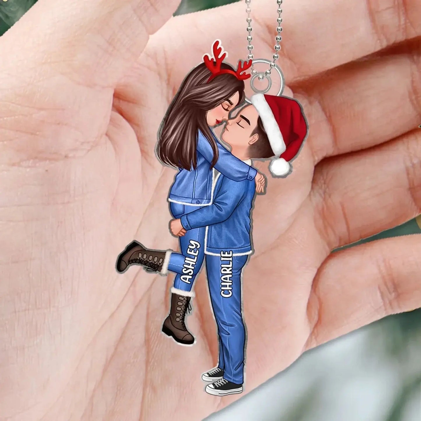 Personalized Couple Christmas Ornament – Winter Hugging Pose Acrylic Gift for Boyfriend, Girlfriend, Husband, Wife Ezcustomize