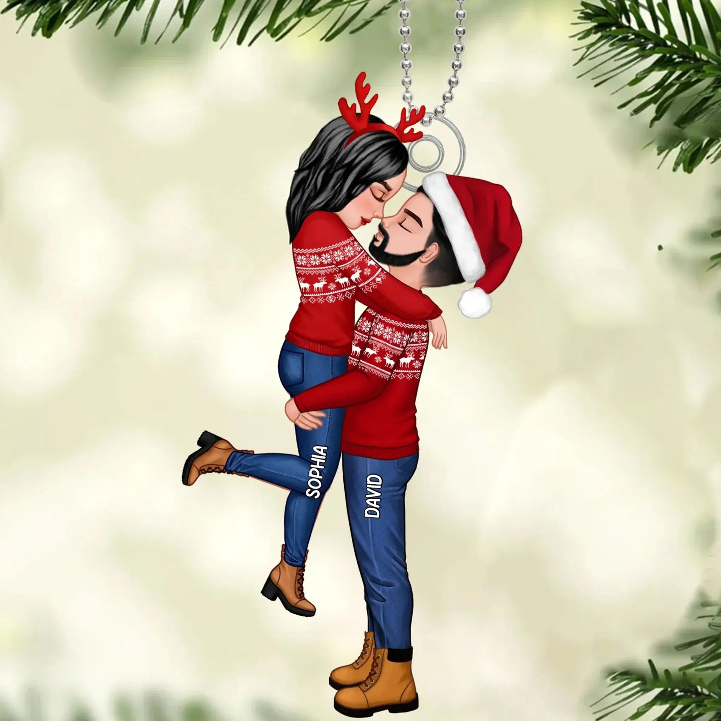 Personalized Couple Christmas Ornament – Winter Hugging Pose Acrylic Gift for Boyfriend, Girlfriend, Husband, Wife Ezcustomize