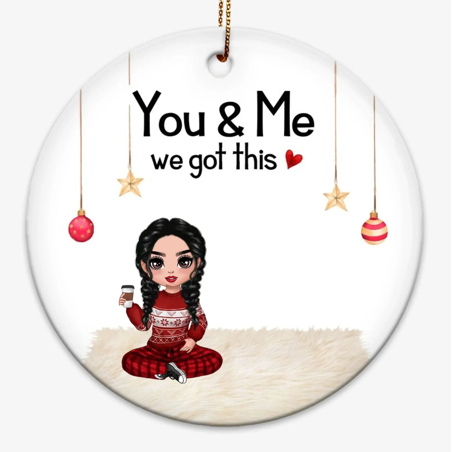 Personalized Couple Sitting Christmas Ornament – Custom Cartoon Ceramic Gift with Names & Quote for Him Her Ezcustomize