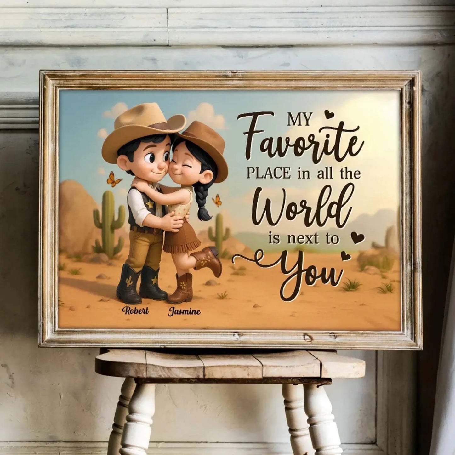 Personalized Cowboy & Cowgirl Poster – My Favorite Place Is Next To You – Custom Cute Country Couple Canvas Wall Art Gift Ezcustomize