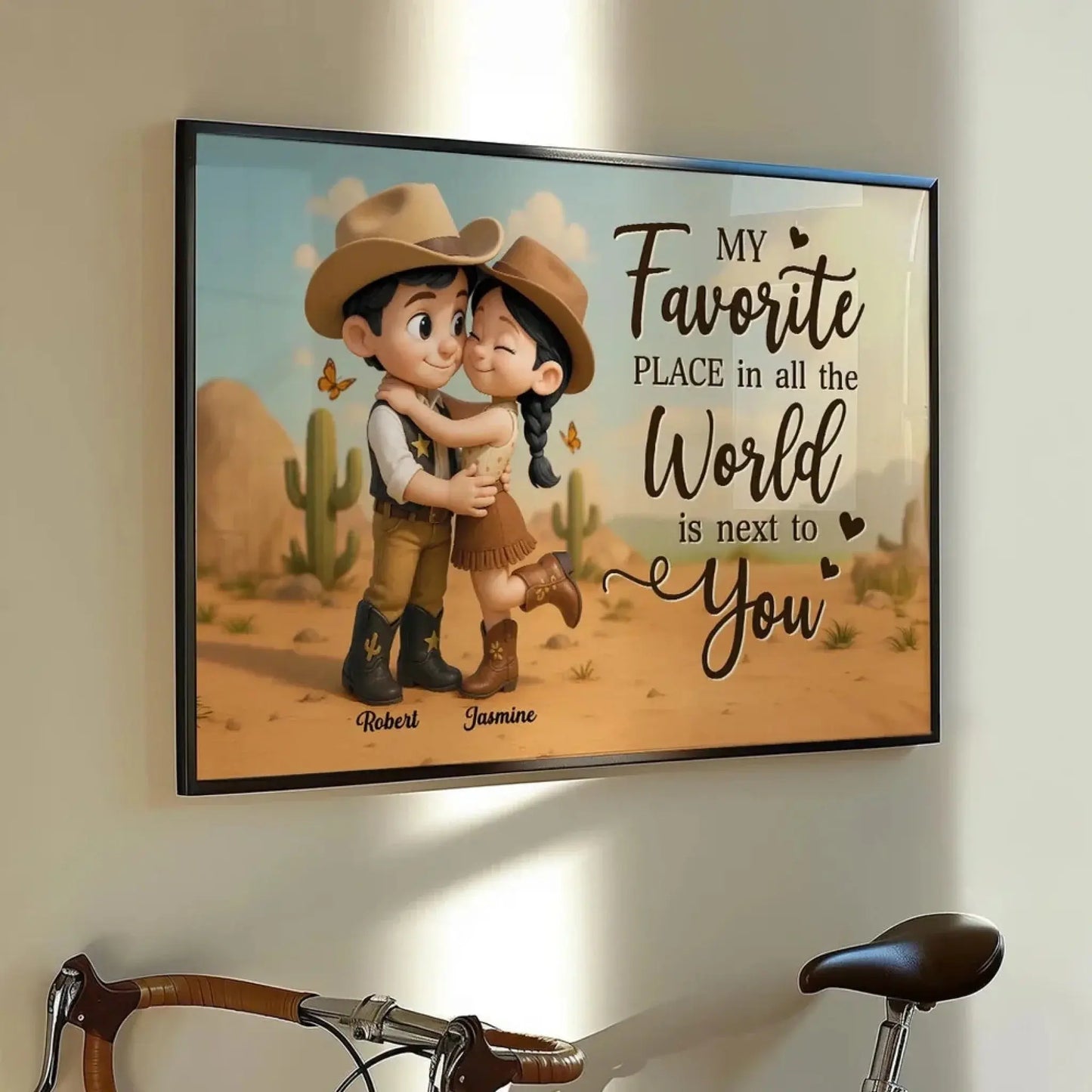 Personalized Cowboy & Cowgirl Poster – My Favorite Place Is Next To You – Custom Cute Country Couple Canvas Wall Art Gift Ezcustomize