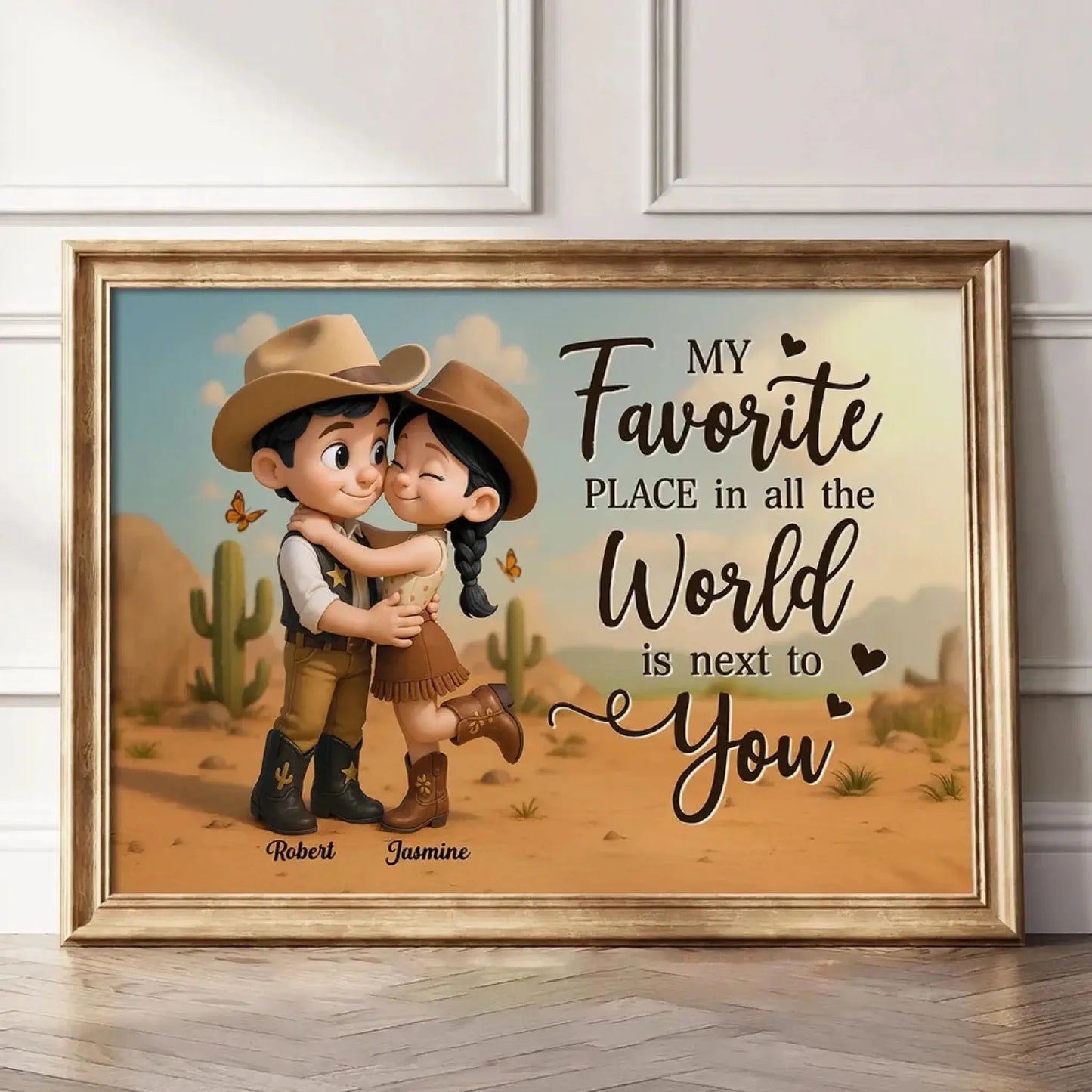Personalized Cowboy & Cowgirl Poster – My Favorite Place Is Next To You – Custom Cute Country Couple Canvas Wall Art Gift Ezcustomize