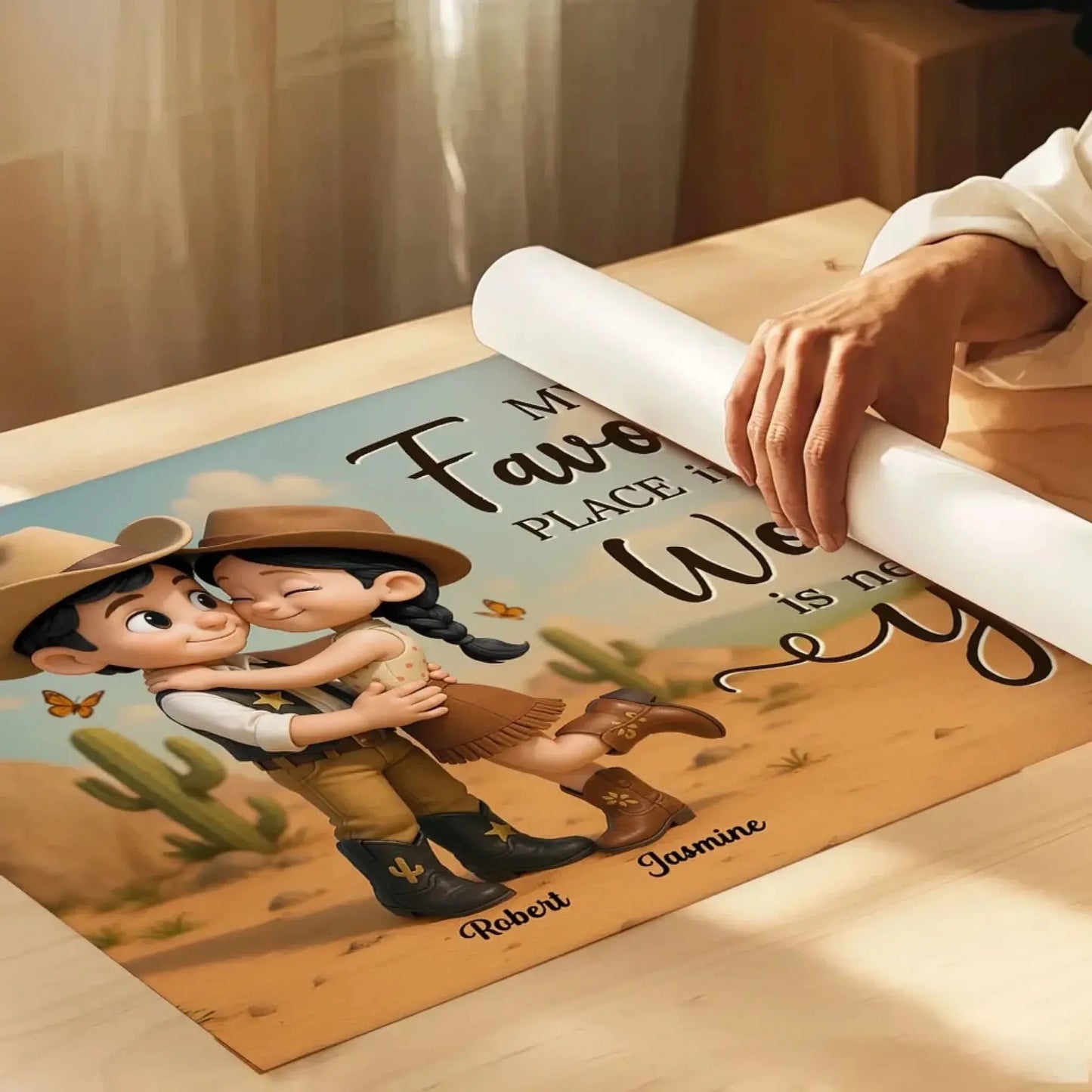 Personalized Cowboy & Cowgirl Poster – My Favorite Place Is Next To You – Custom Cute Country Couple Canvas Wall Art Gift Ezcustomize