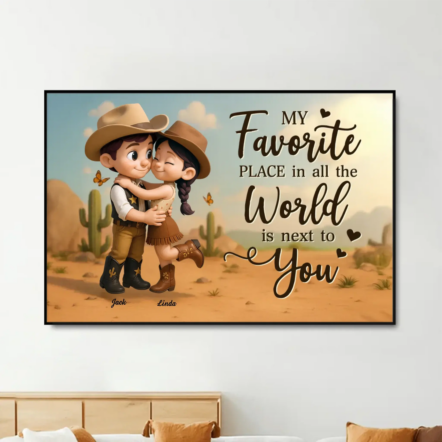 Personalized Cowboy & Cowgirl Poster – My Favorite Place Is Next To You – Custom Cute Country Couple Canvas Wall Art Gift Ezcustomize