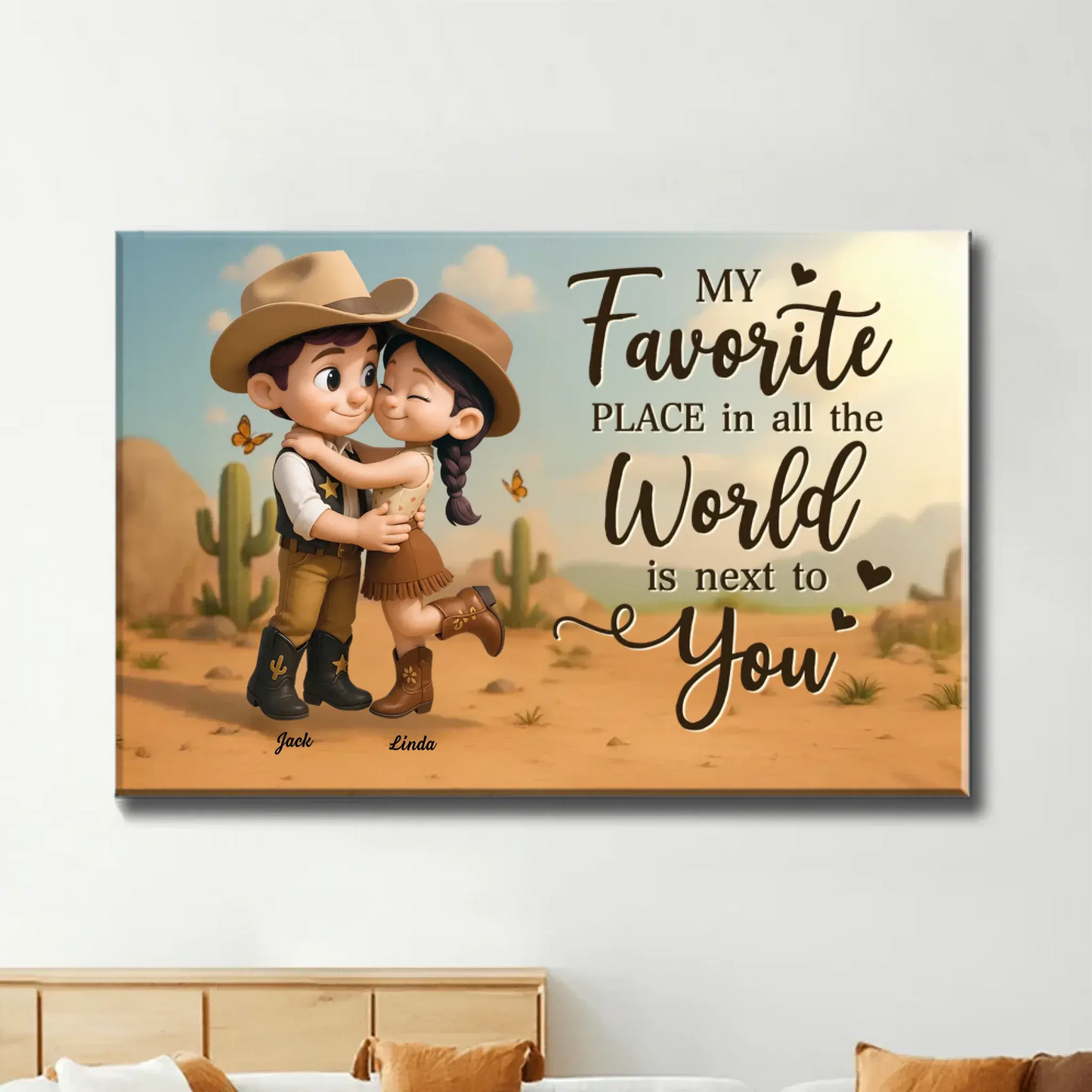 Personalized Cowboy & Cowgirl Poster – My Favorite Place Is Next To You – Custom Cute Country Couple Canvas Wall Art Gift Ezcustomize
