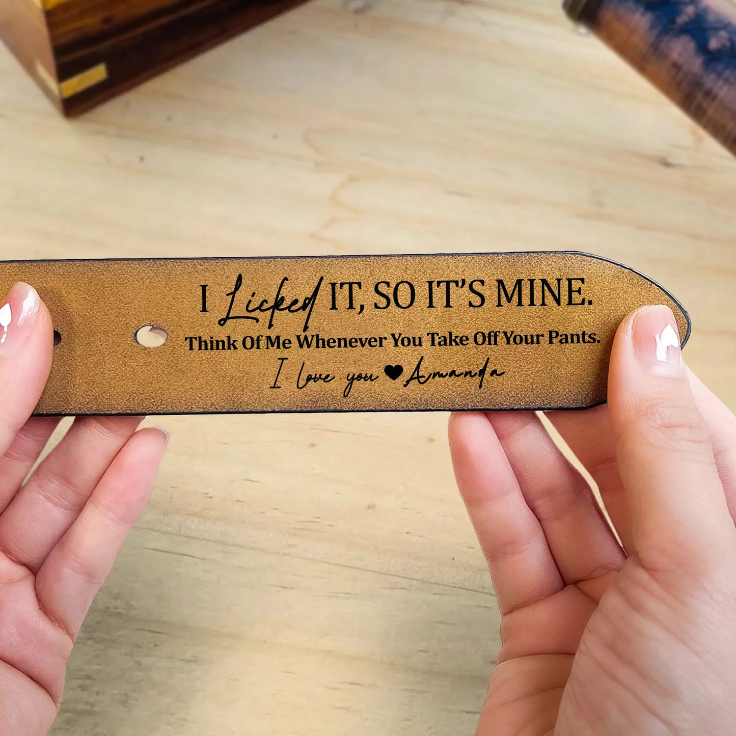 Personalized Engraved Leather Belt, Funny Handmade Belt Gift For Boyfriend, Husband, I Licked It, So It's Mine, Custom Handmade Belt Ezcustomize
