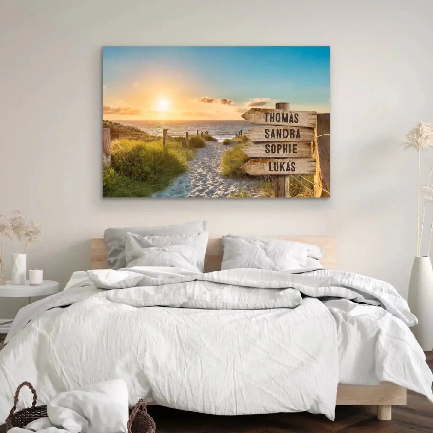 Personalized Family Beach Signpost Canvas – Custom Coastal Wall Art with Names, Sunset Seaside Gift for Summer Memories Ezcustomize
