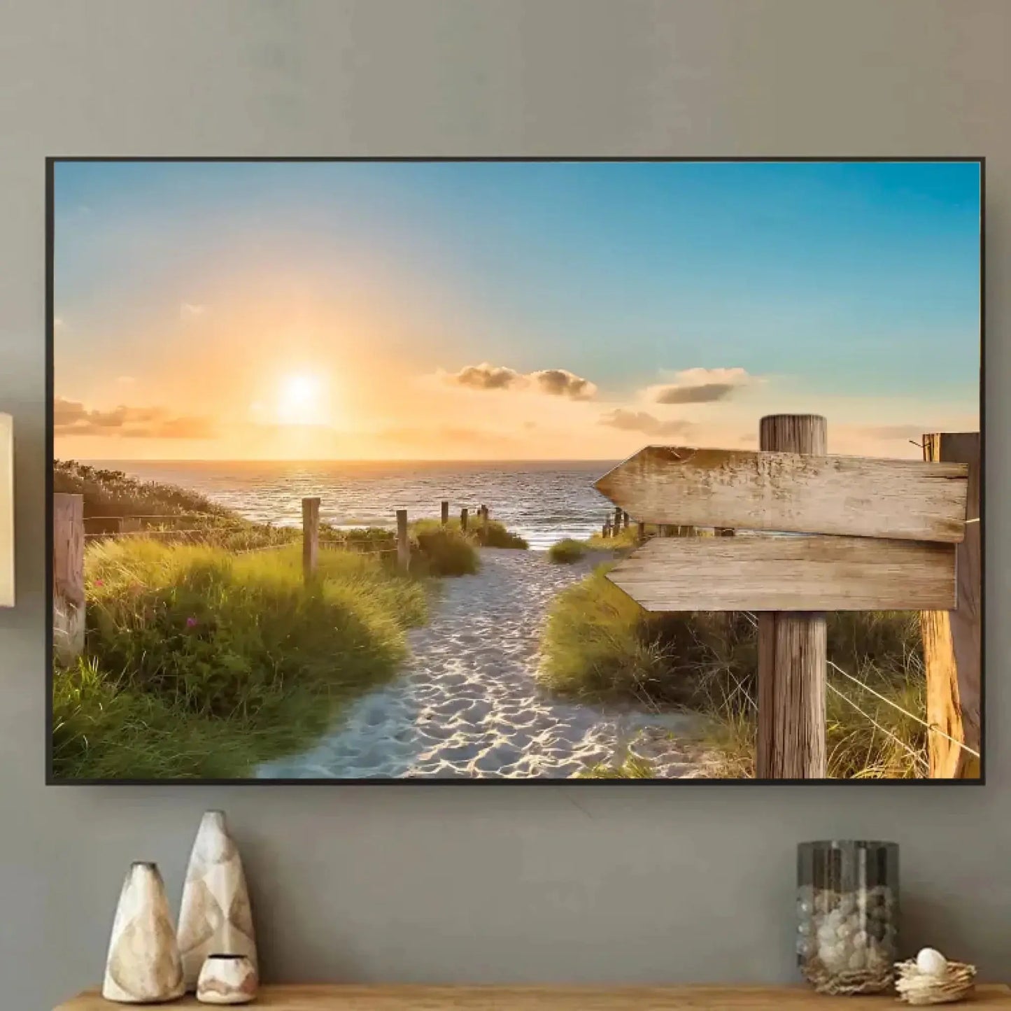 Personalized Family Beach Signpost Canvas – Custom Coastal Wall Art with Names, Sunset Seaside Gift for Summer Memories Ezcustomize